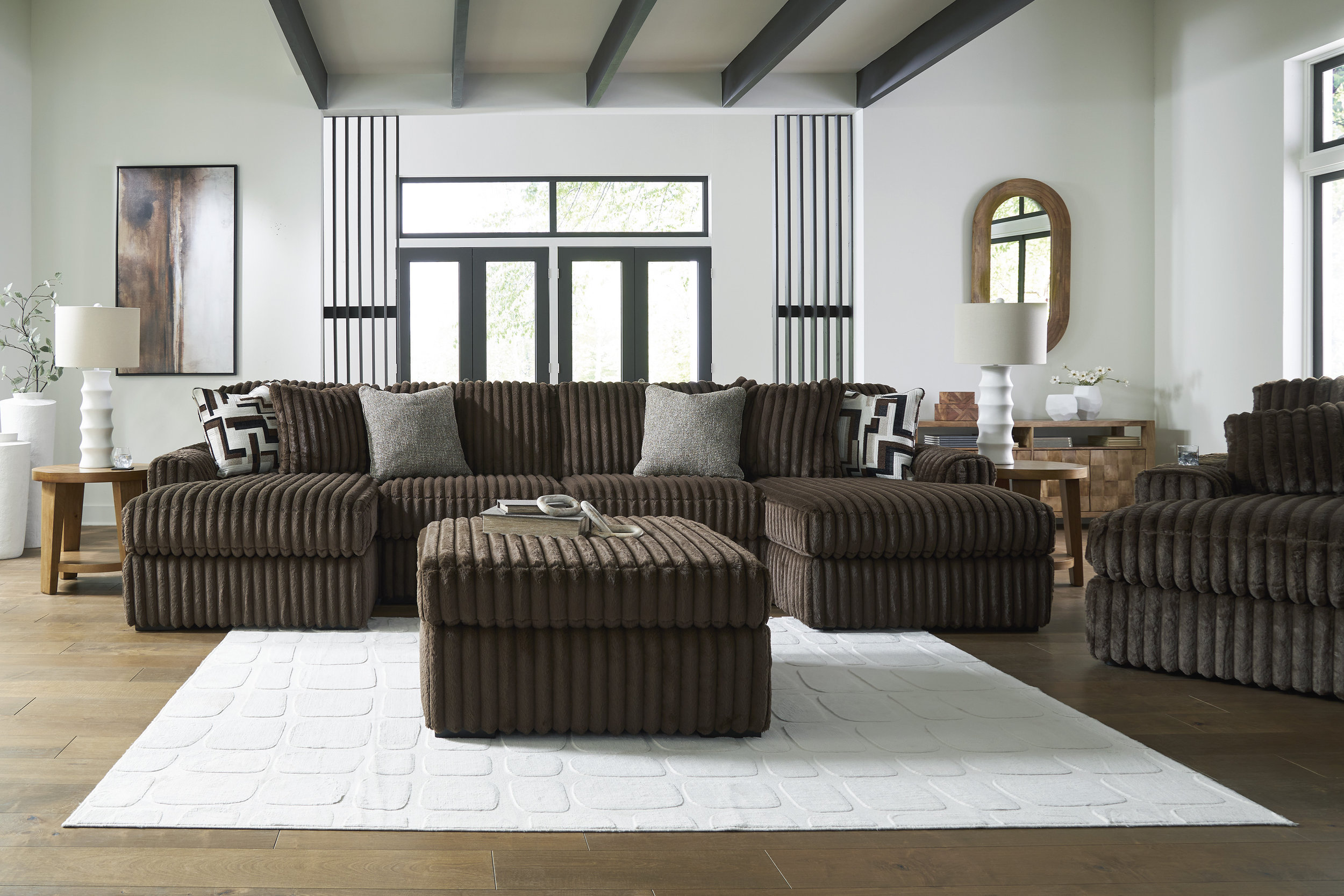 Midnight-Madness 3-Piece U-Shaped Polyester Sectional Sofa w/2 Chaises