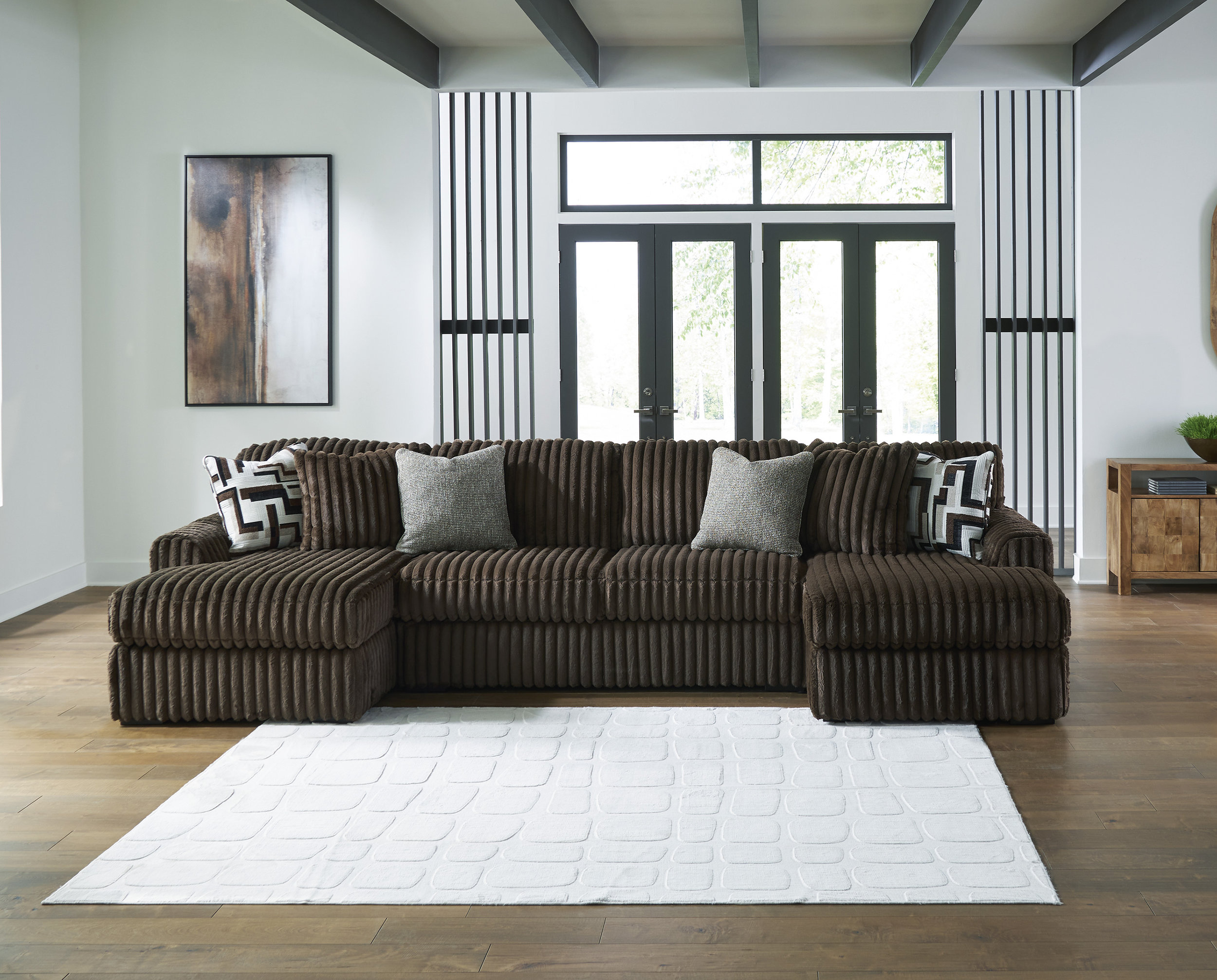 Midnight-Madness 3-Piece U-Shaped Polyester Sectional Sofa w/2 Chaises