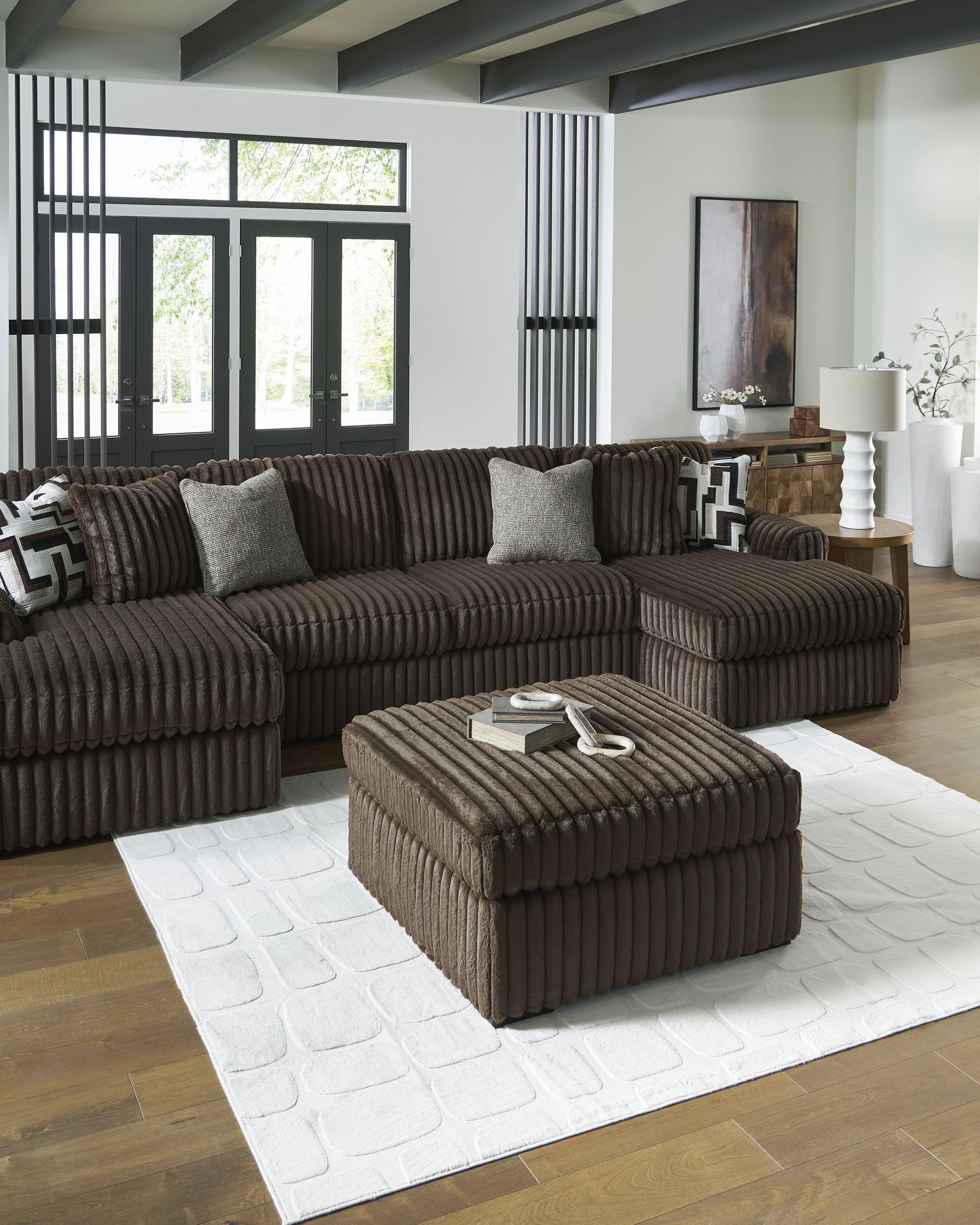 Midnight-Madness 3-Piece U-Shaped Polyester Sectional Sofa w/2 Chaises