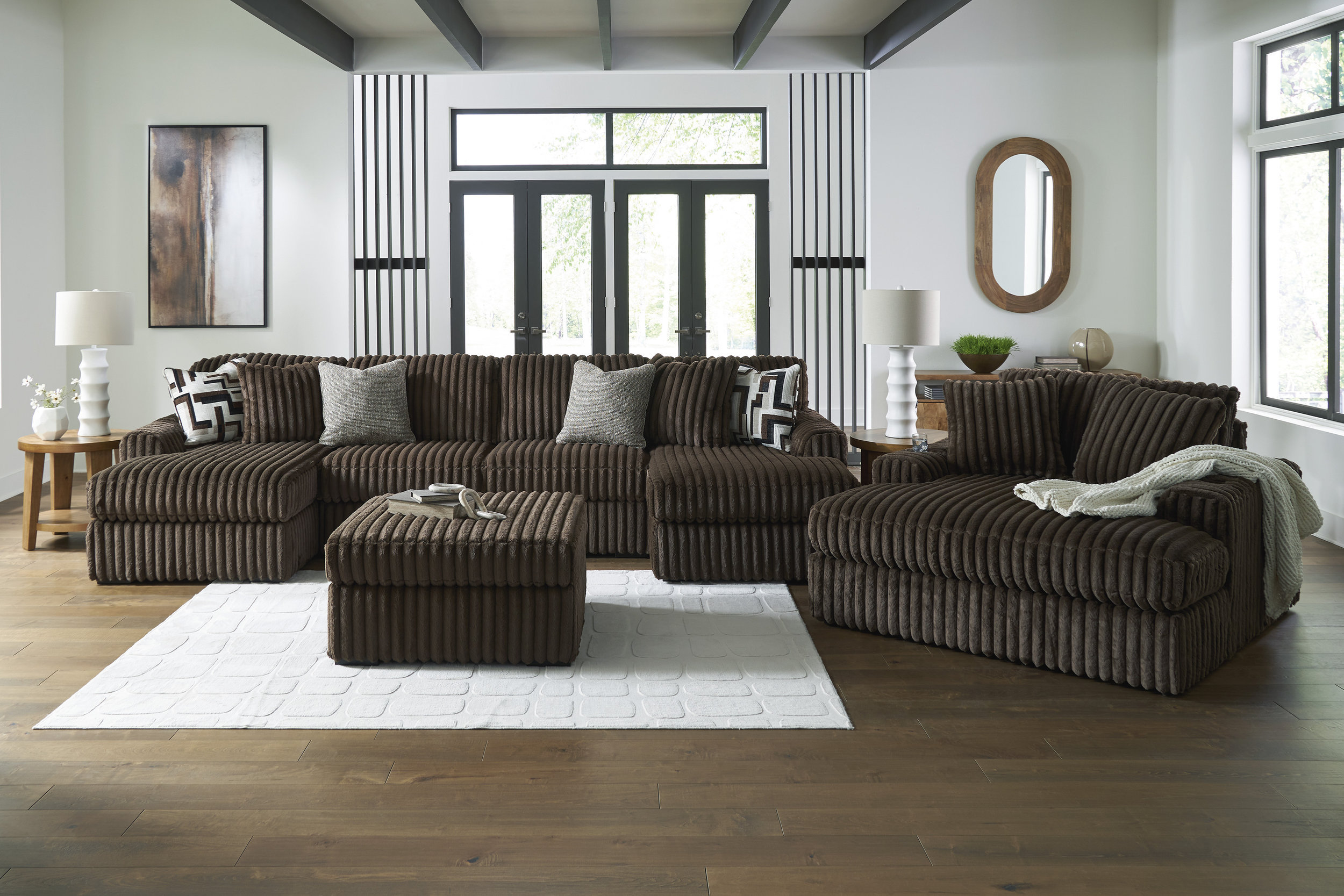 Midnight-Madness 3-Piece U-Shaped Polyester Sectional Sofa w/2 Chaises