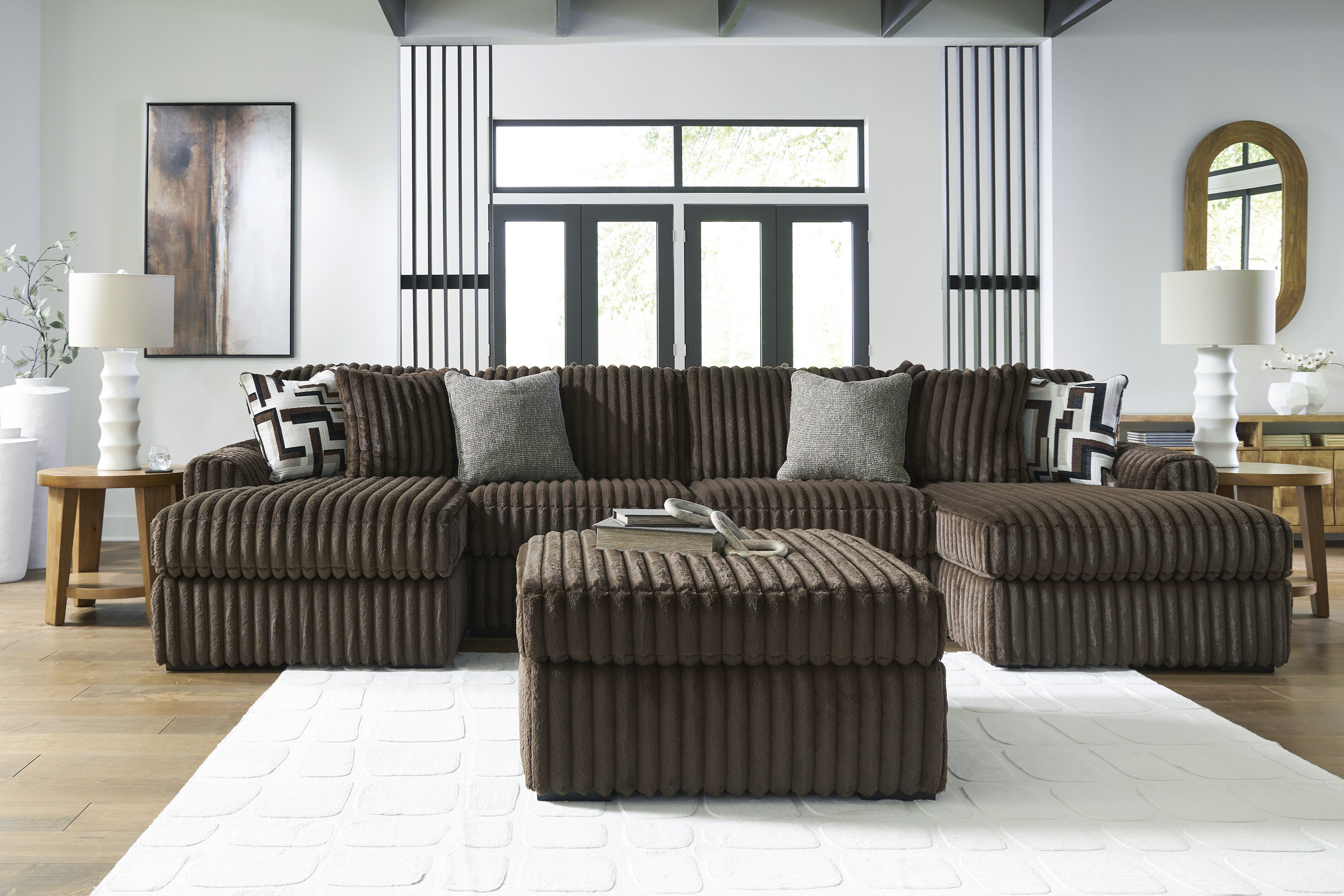 Midnight-Madness 3-Piece U-Shaped Polyester Sectional Sofa w/2 Chaises