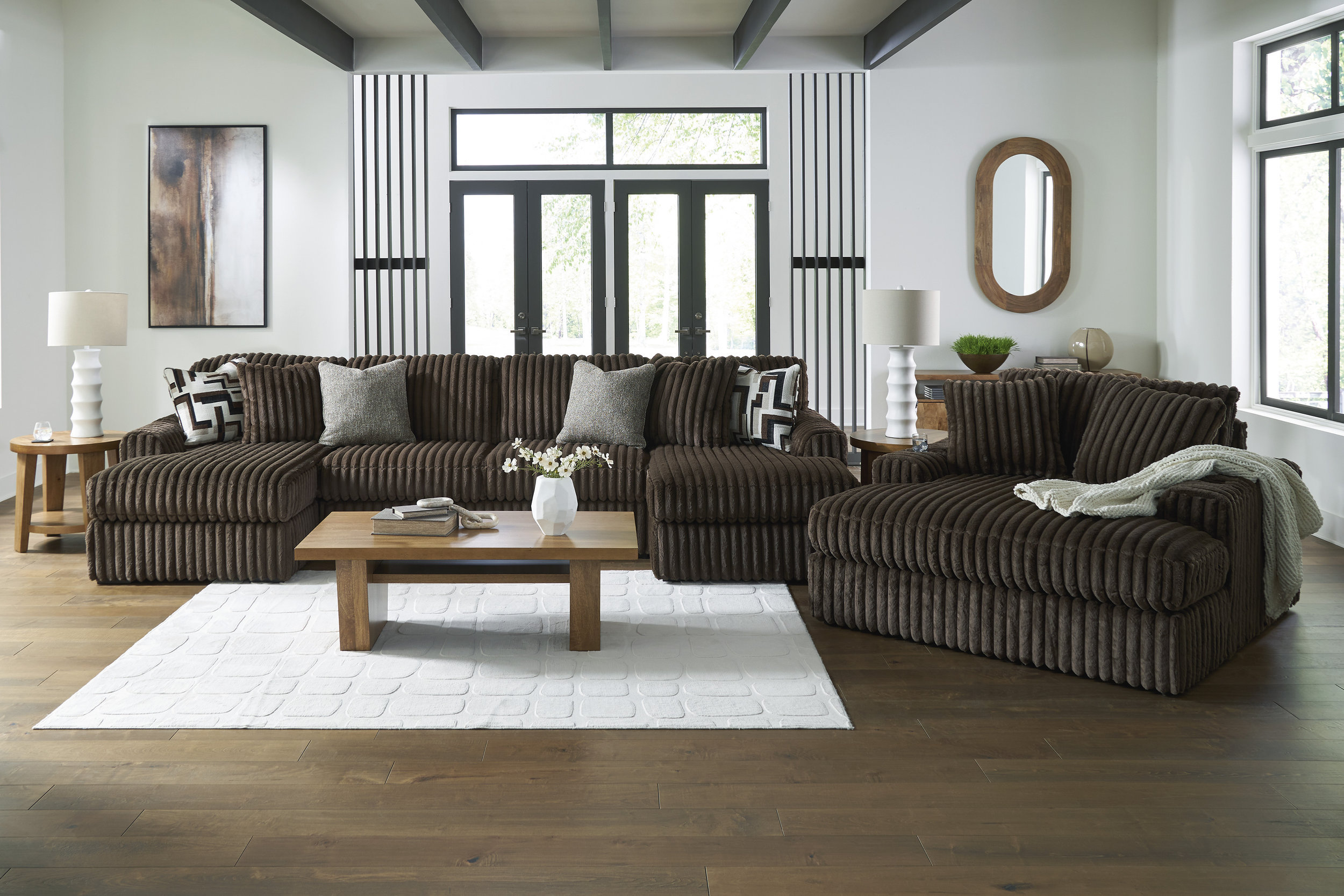 Midnight-Madness 3-Piece U-Shaped Polyester Sectional Sofa w/2 Chaises