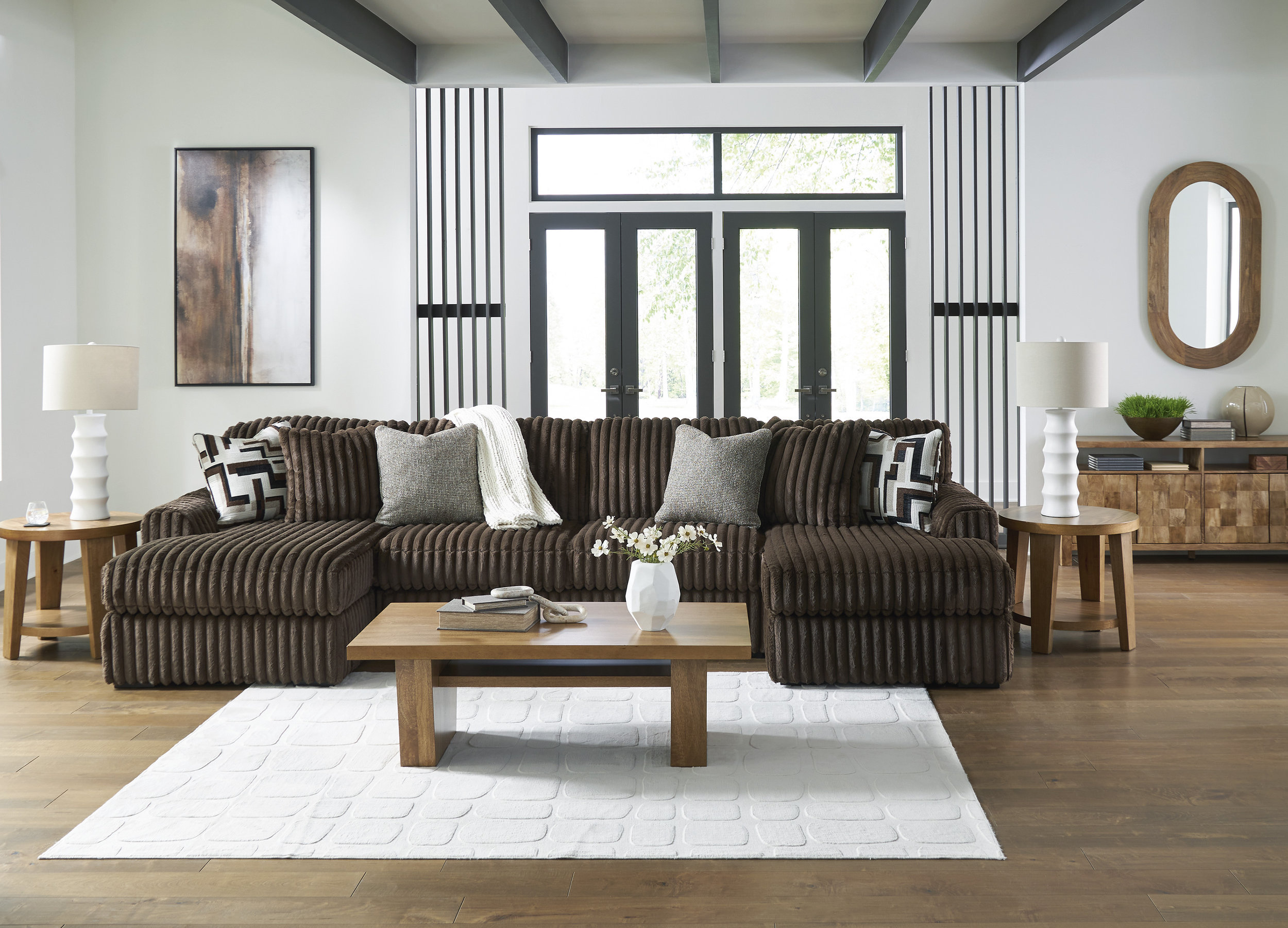 Midnight-Madness 3-Piece U-Shaped Polyester Sectional Sofa w/2 Chaises
