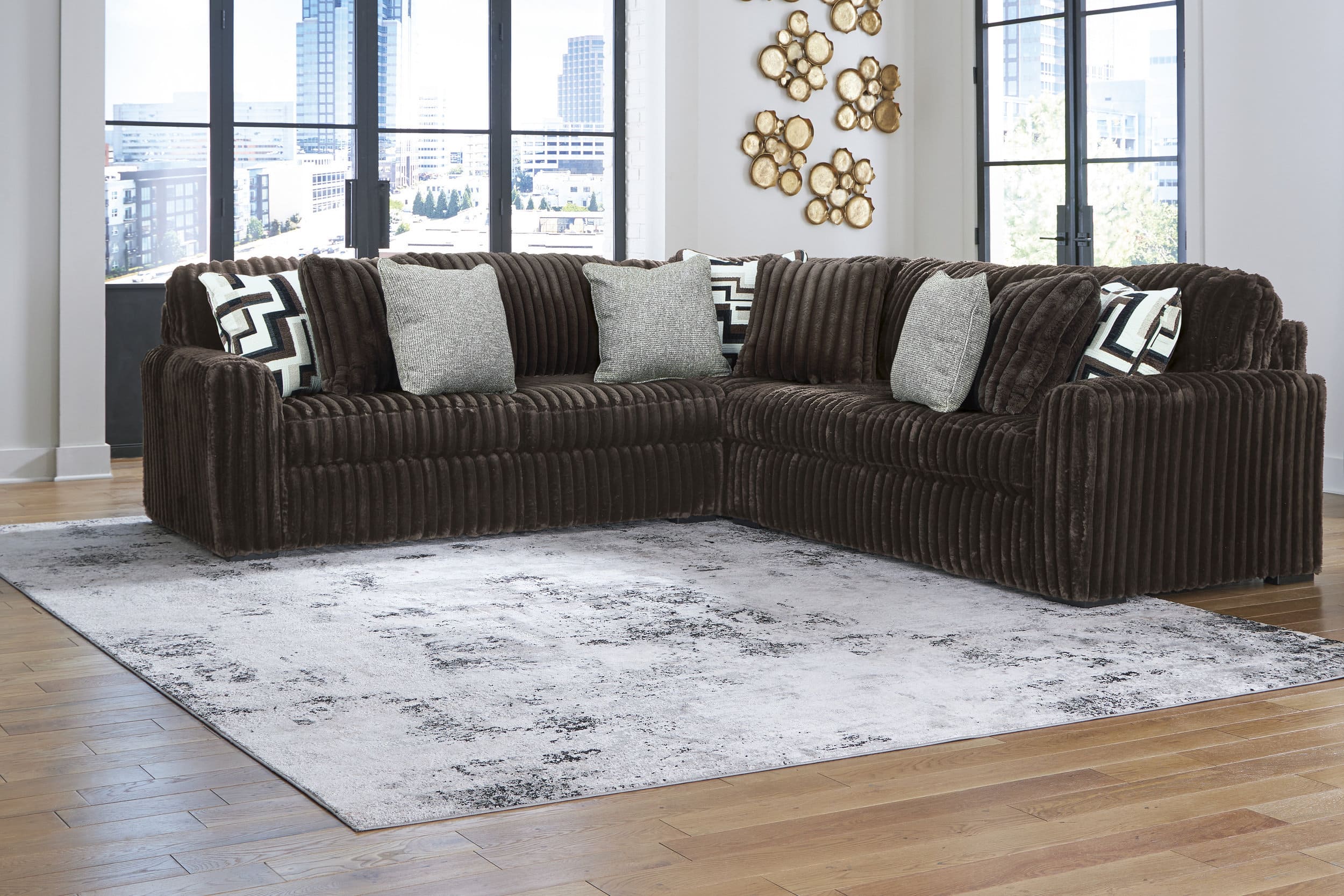 Midnight-Madness 3-Piece L-Shaped Polyester Sectional Sofa 