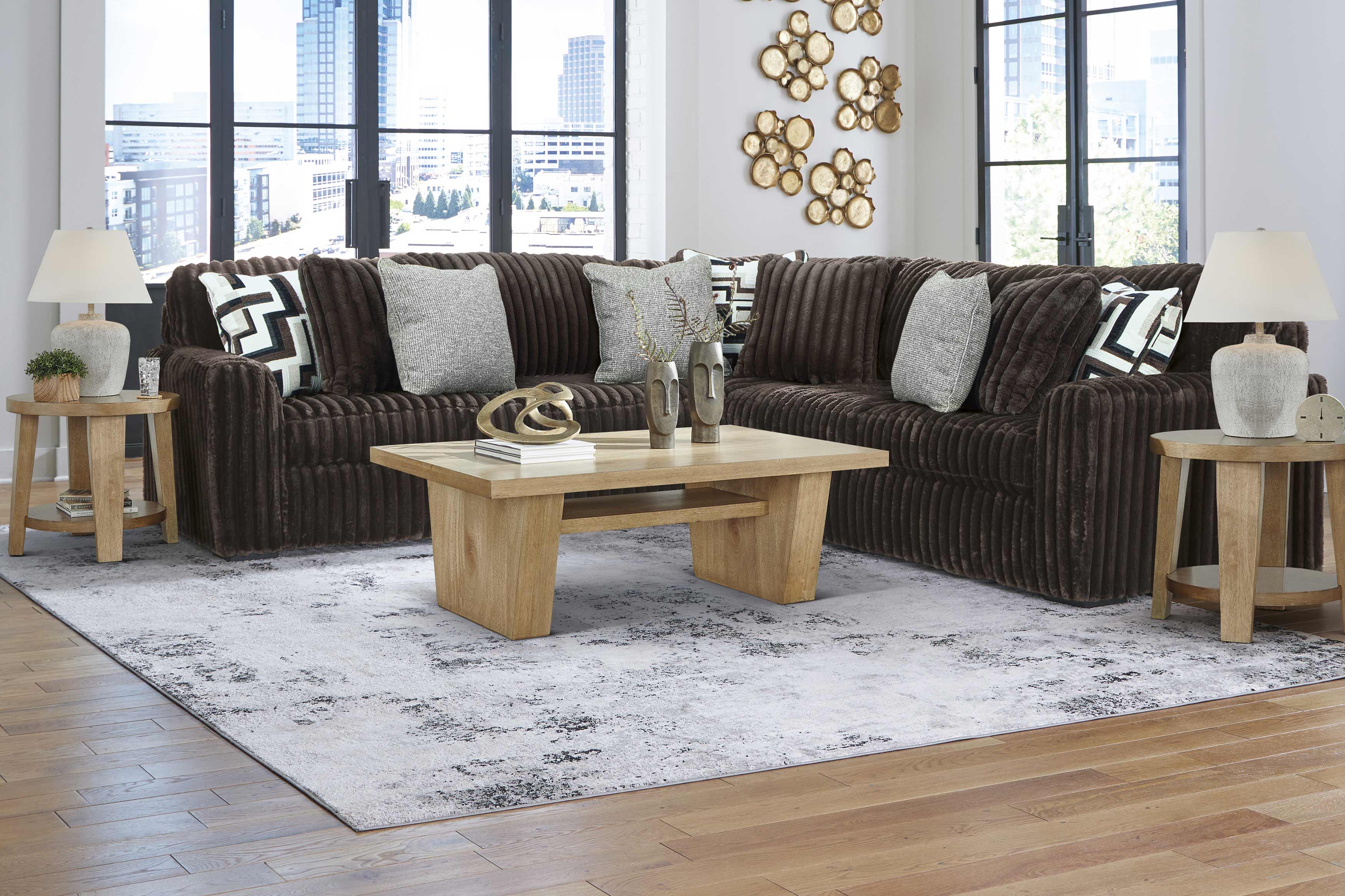 Midnight-Madness 3-Piece L-Shaped Polyester Sectional Sofa 