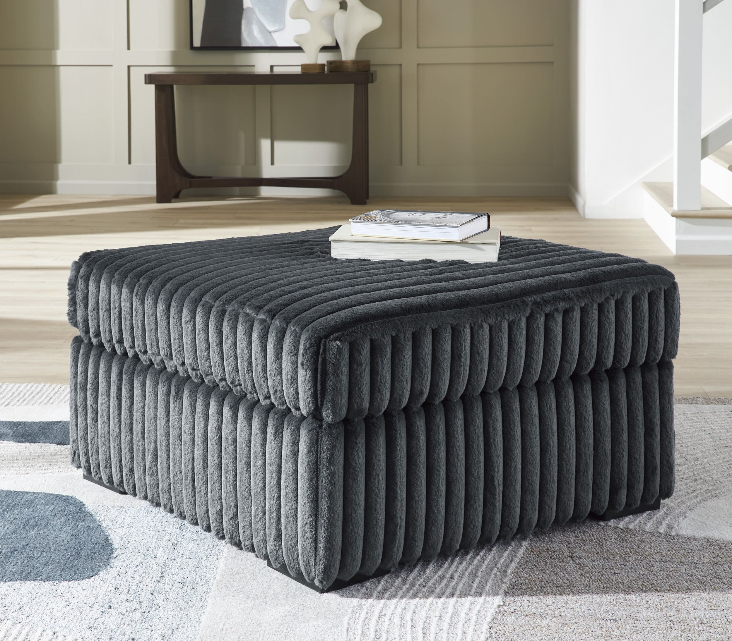 Midnight Madness 40" Square Oversized Ottoman - Gunmetal Dark Gray