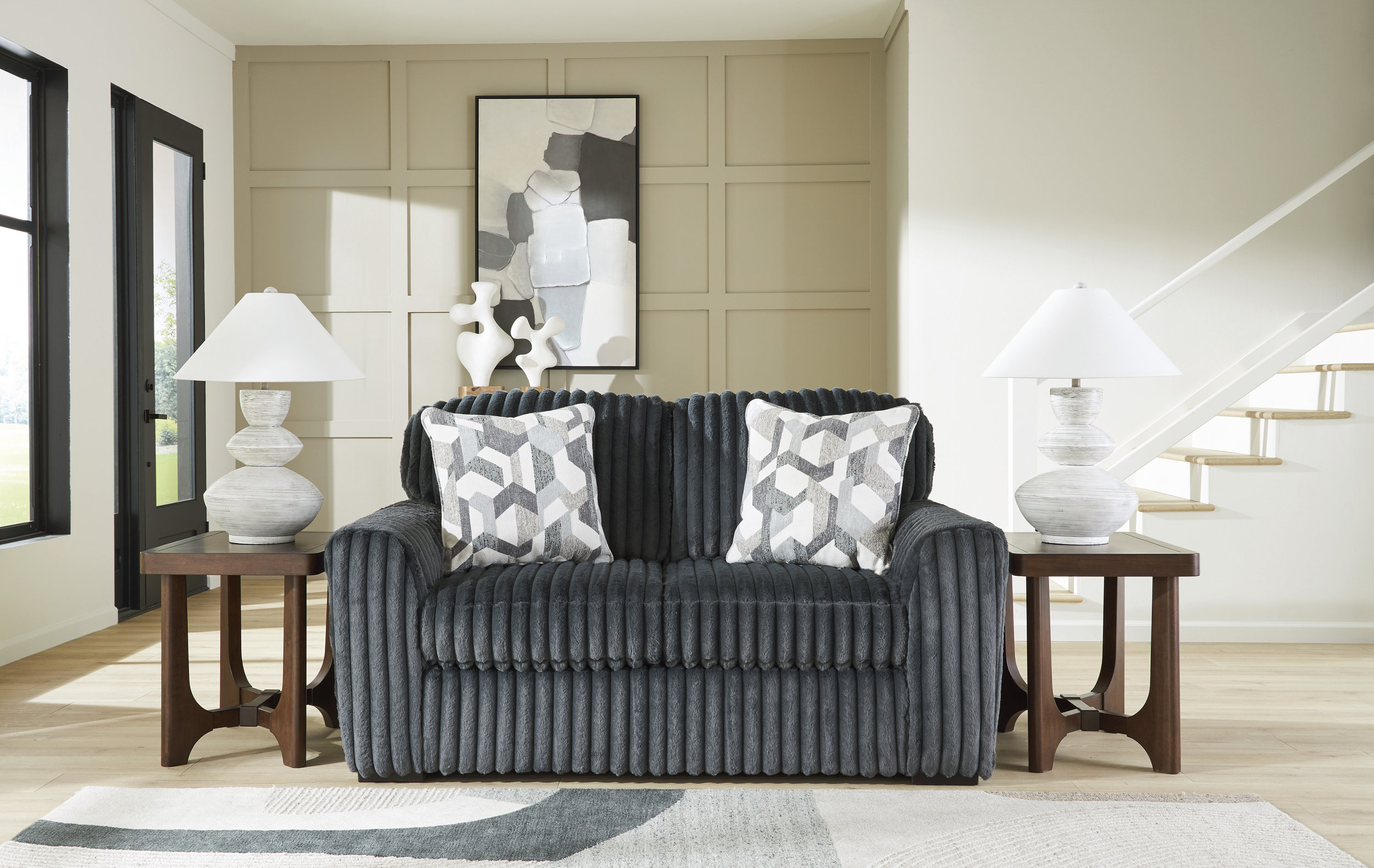 Midnight Madness Modern Loveseat | Gunmetal Upholstery