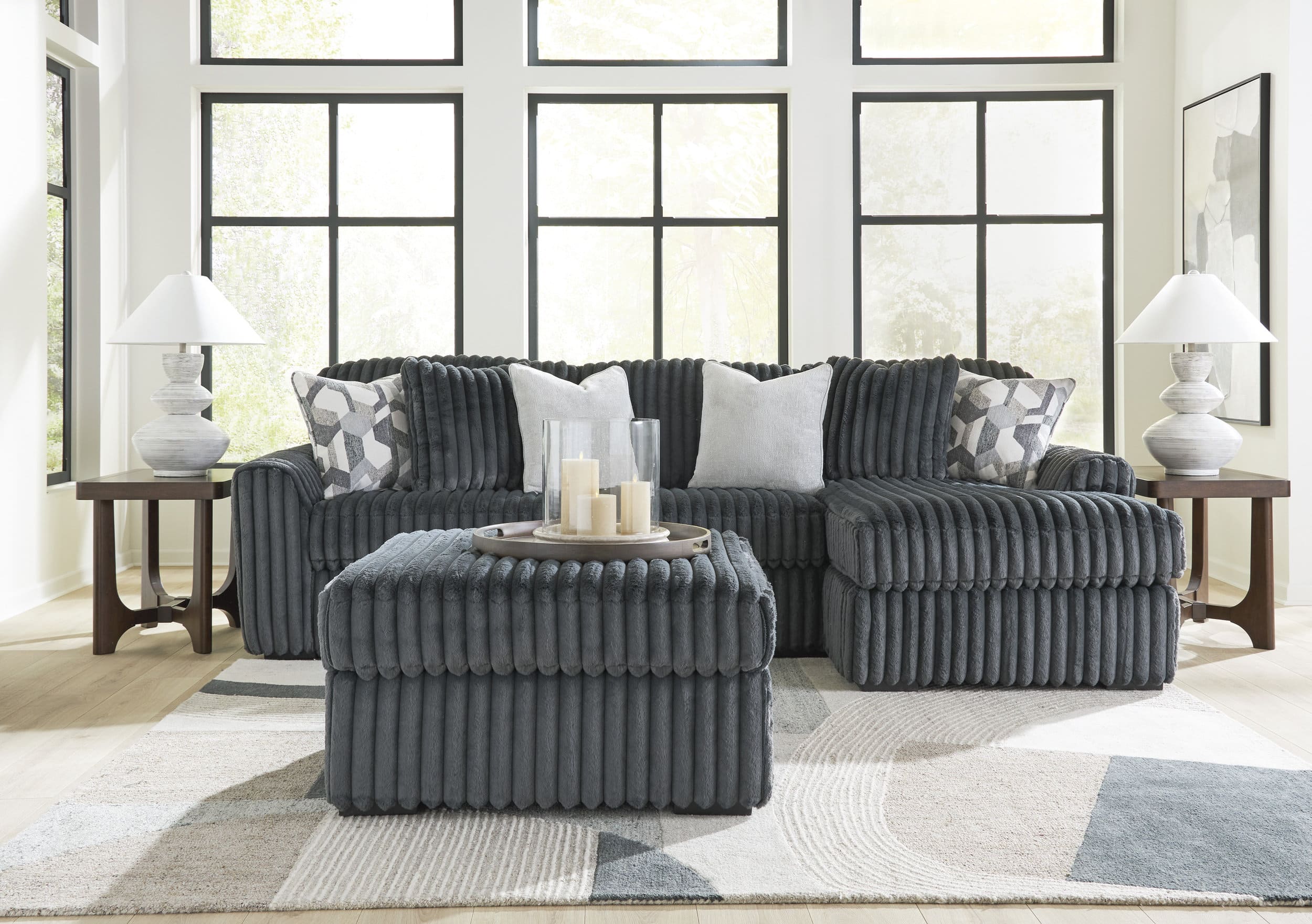 Midnight Madness 40" Square Oversized Ottoman - Gunmetal Dark Gray