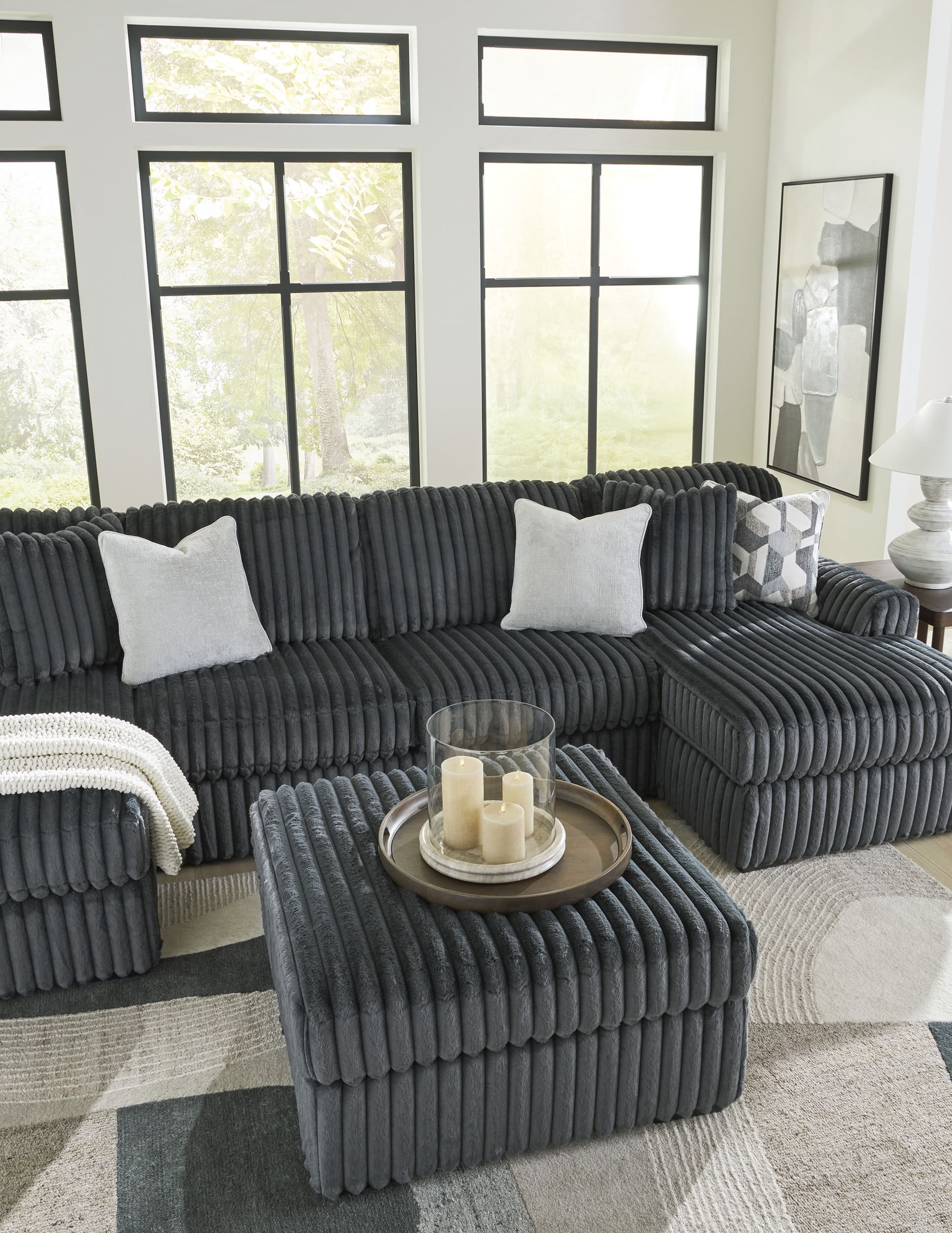 Midnight Madness 40" Square Oversized Ottoman - Gunmetal Dark Gray