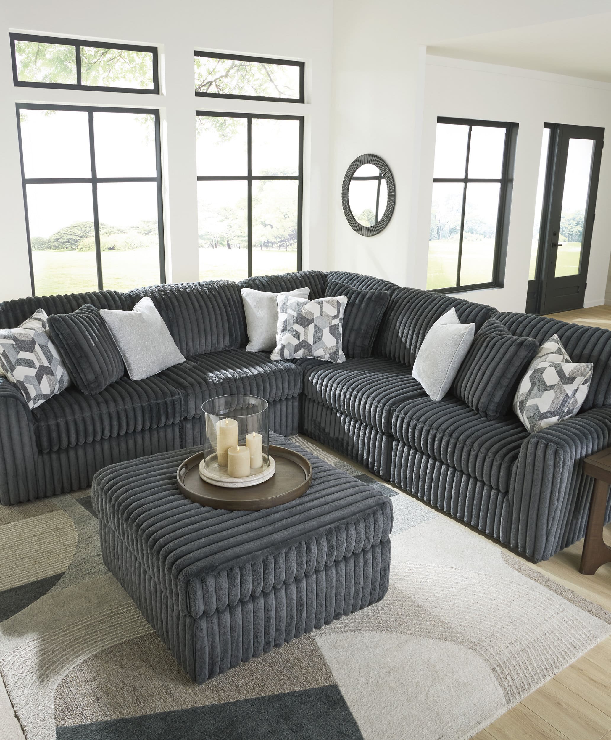 Midnight Madness 40" Square Oversized Ottoman - Gunmetal Dark Gray