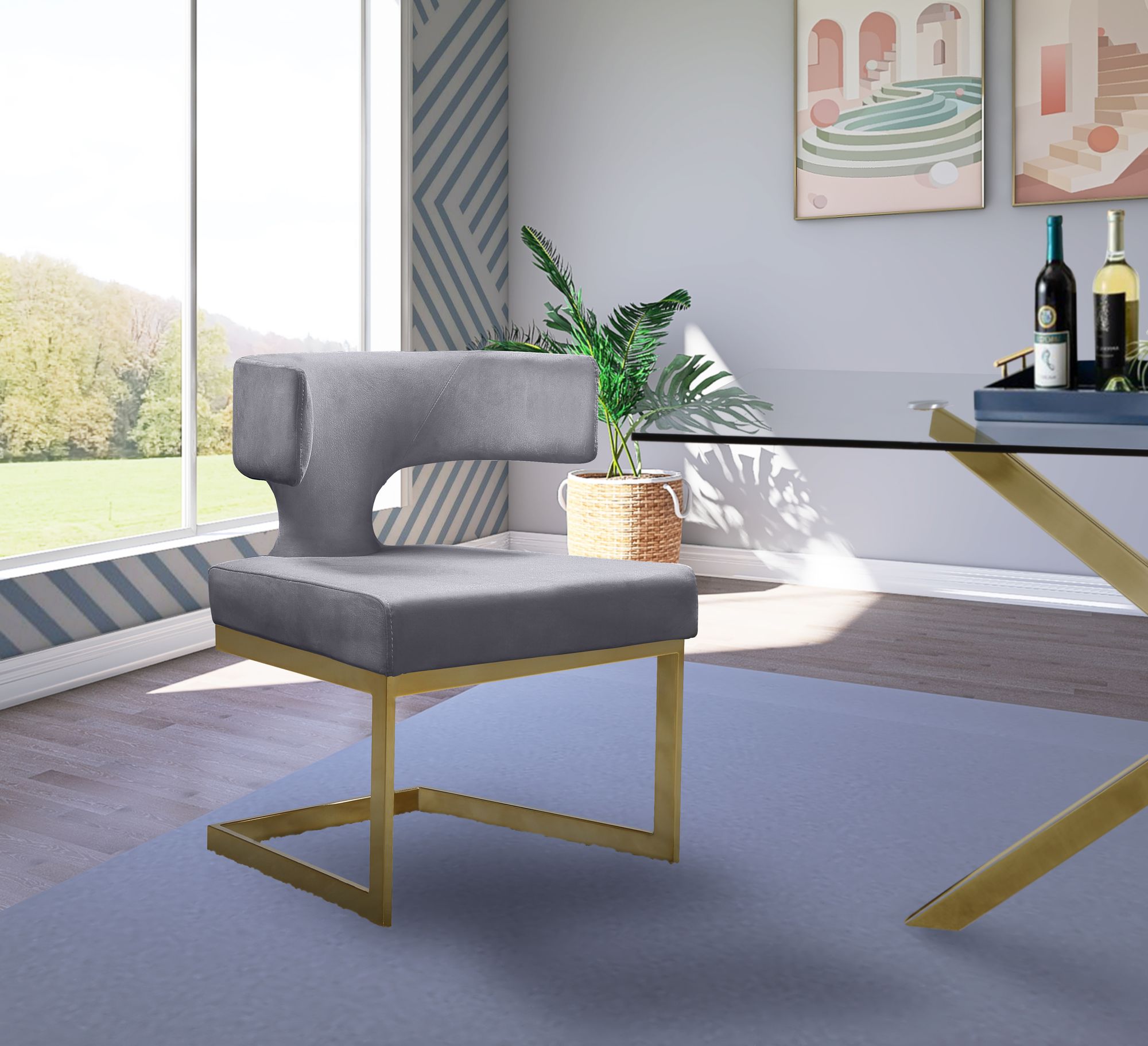 Alexandra Velvet Dining Chair with Gold Metal Base