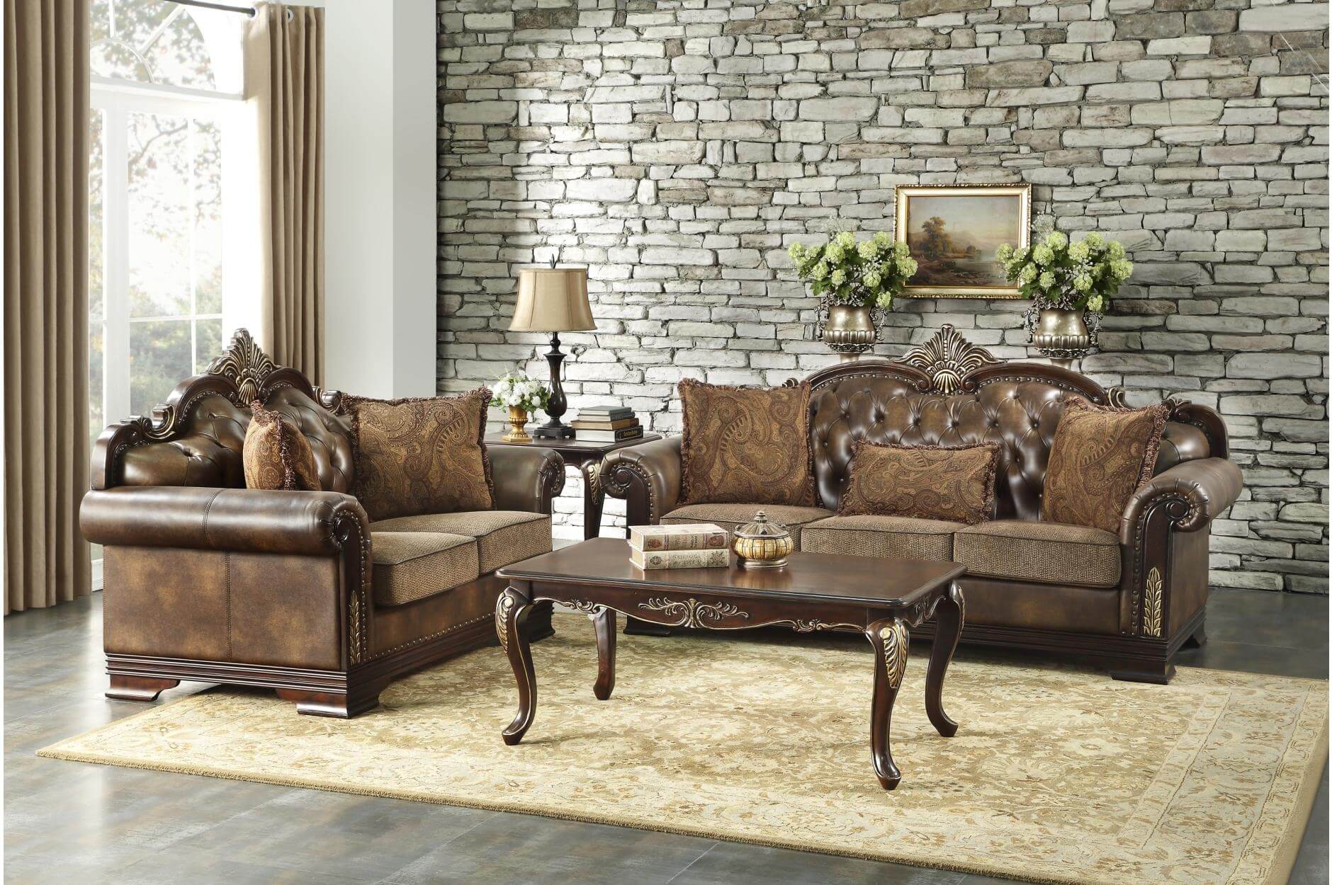 Croydon Fabric/Bi-Cast Vinyl Living Room Set by Homelegance