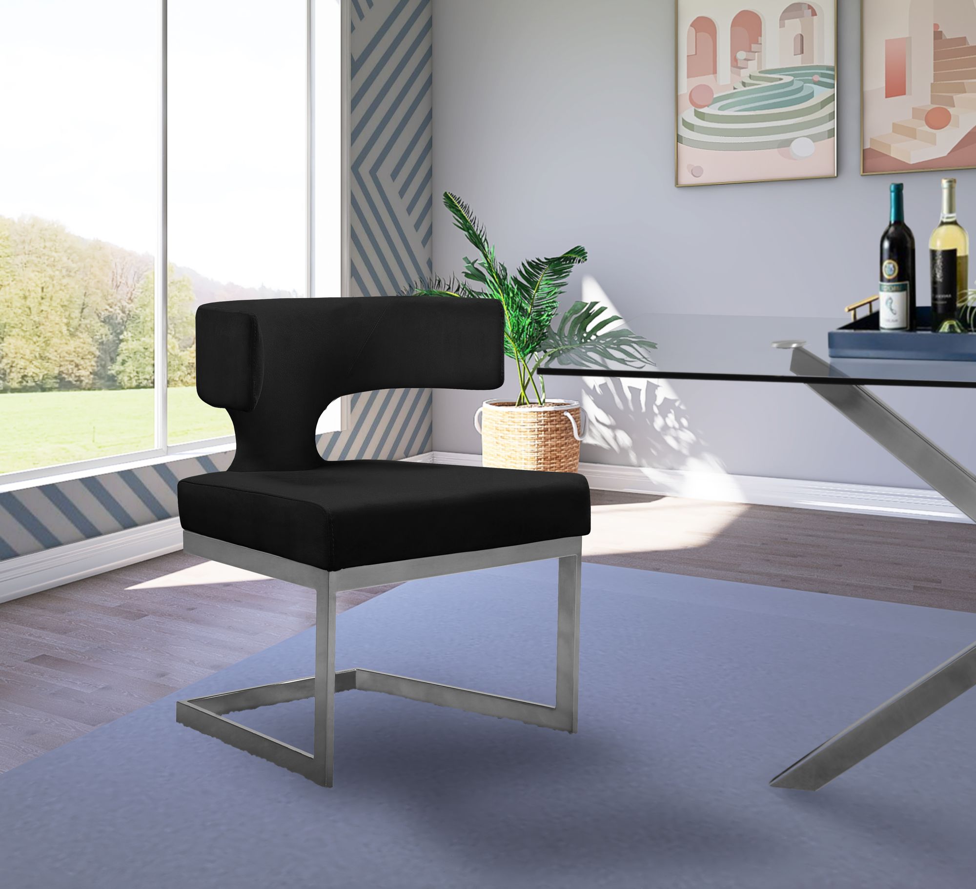 Alexandra Velvet Dining Chair with Chrome Metal Base