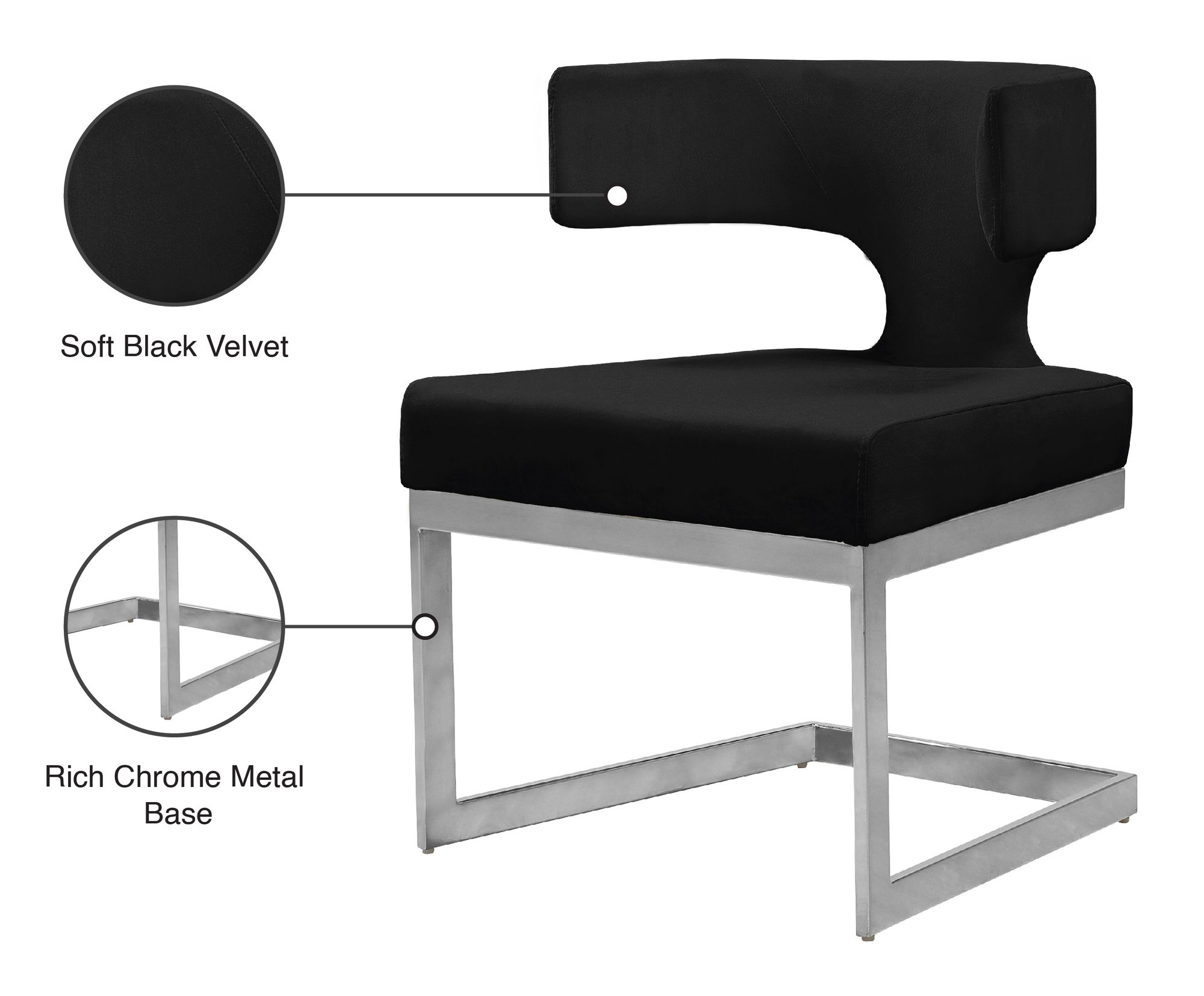 Alexandra Velvet Dining Chair with Chrome Metal Base