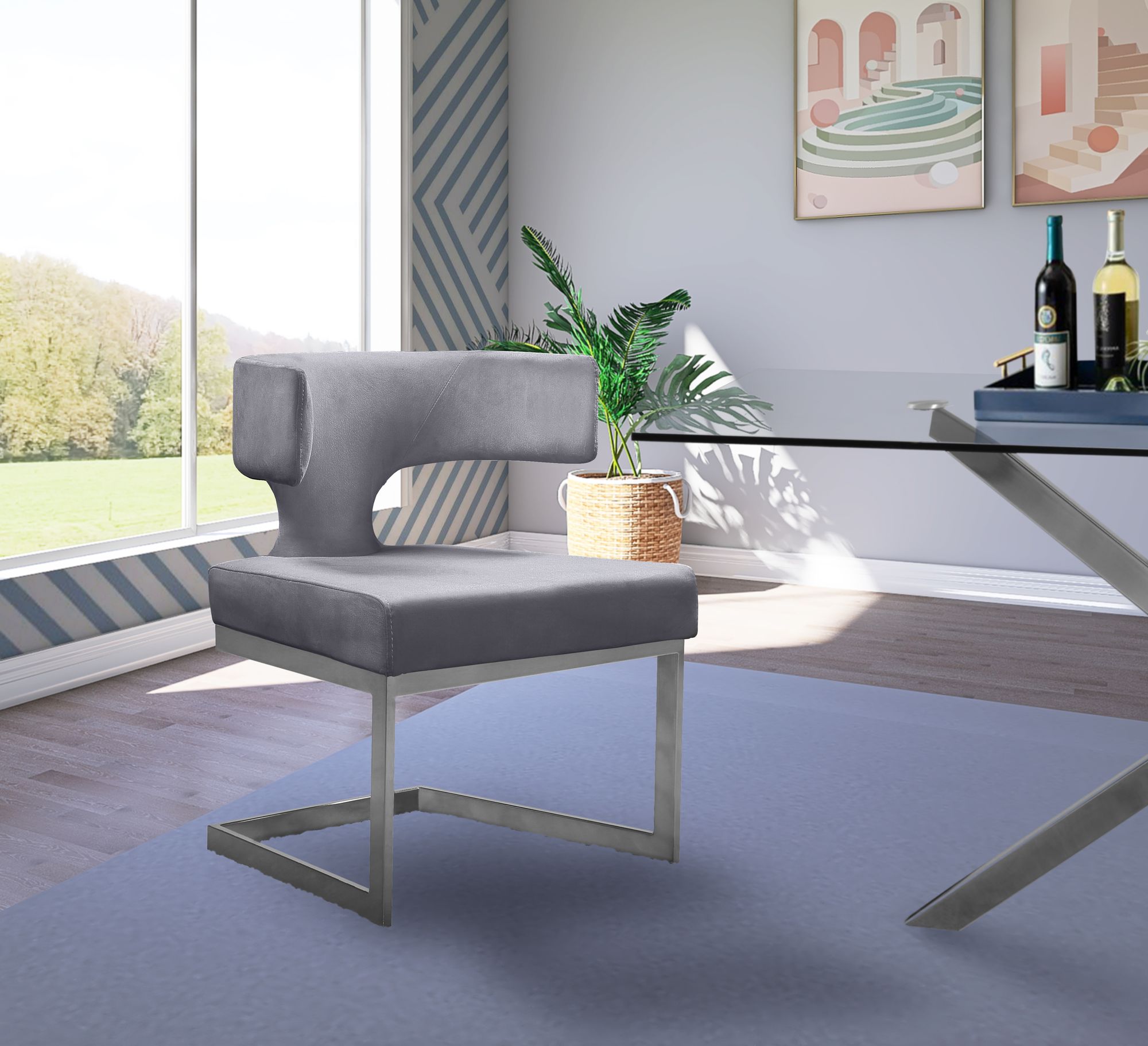 Alexandra Velvet Dining Chair with Chrome Metal Base