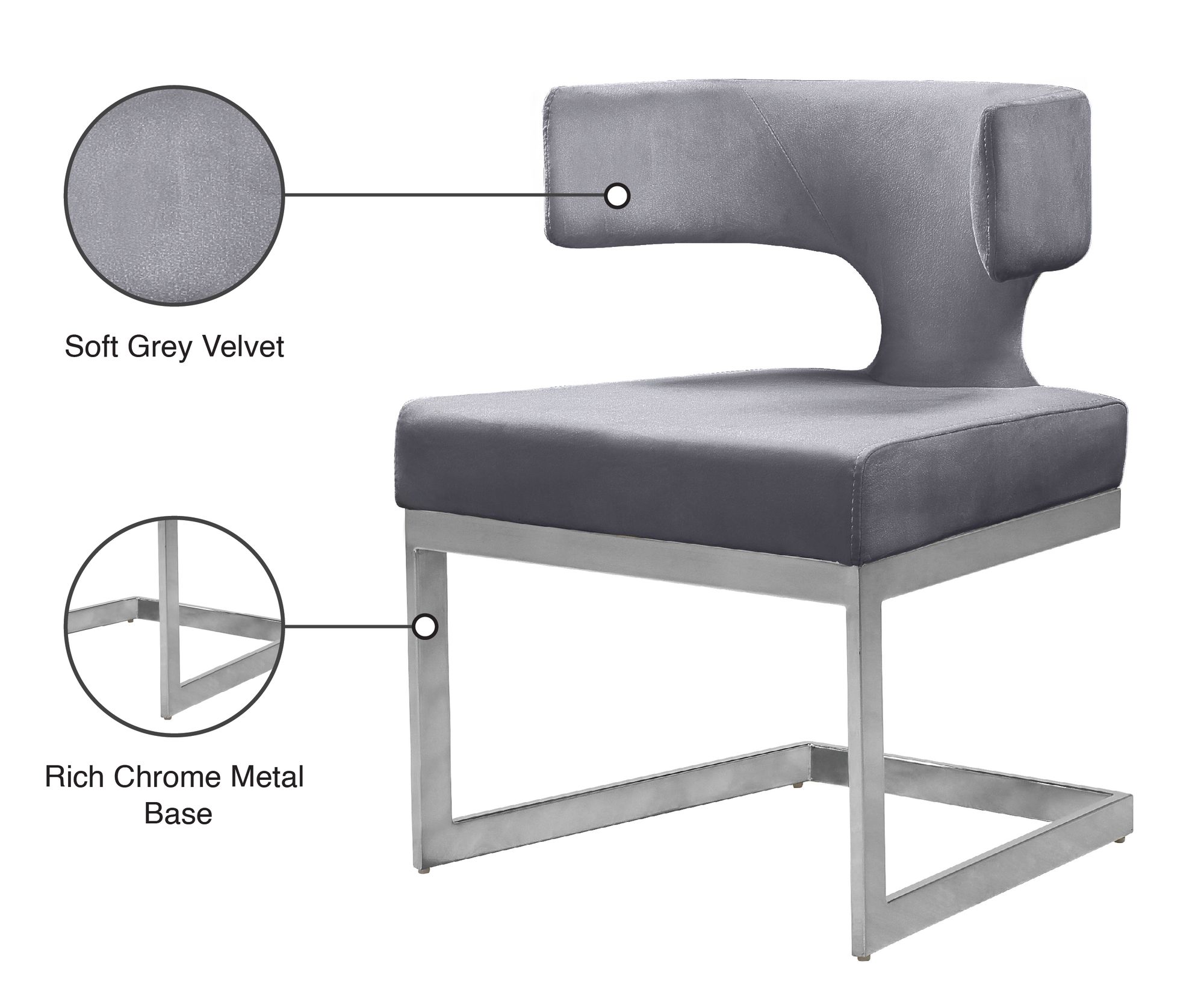 Alexandra Velvet Dining Chair with Chrome Metal Base