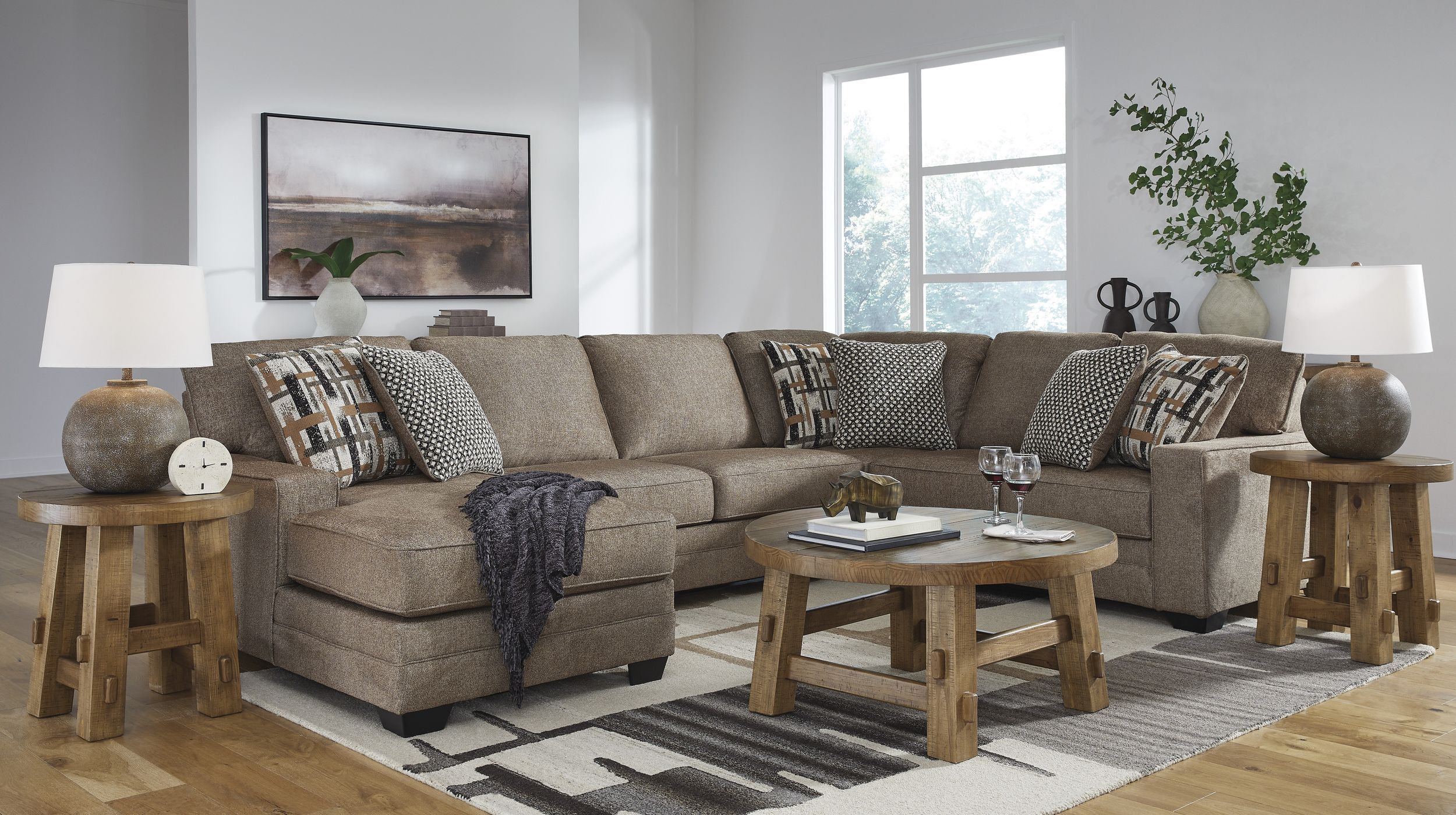 Cannonbrook 3-Piece Polyester U-Shaped Sectional Sofa w/Left Arm Chaise Facing
