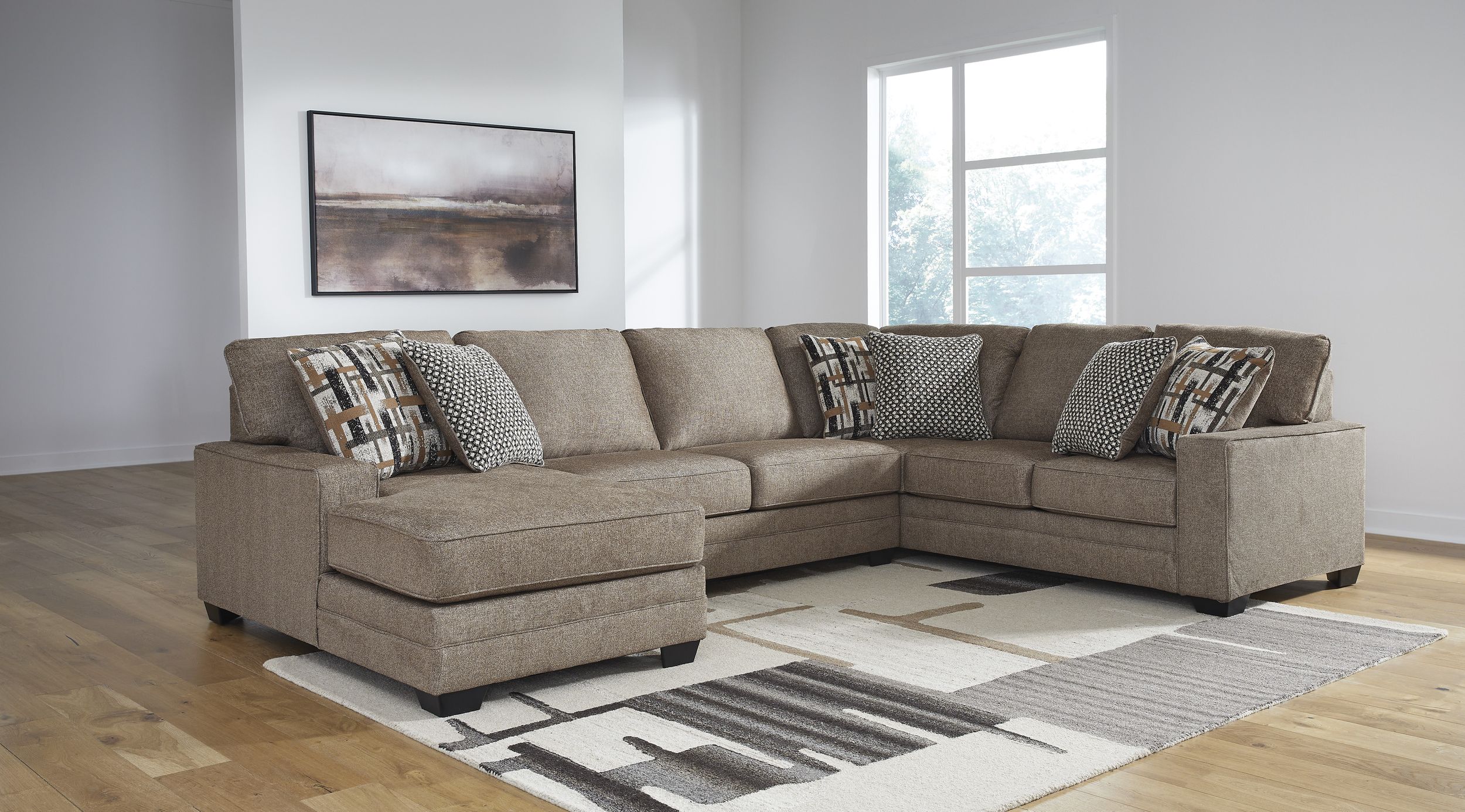 Cannonbrook 3-Piece Polyester U-Shaped Sectional Sofa w/Left Arm Chaise Facing