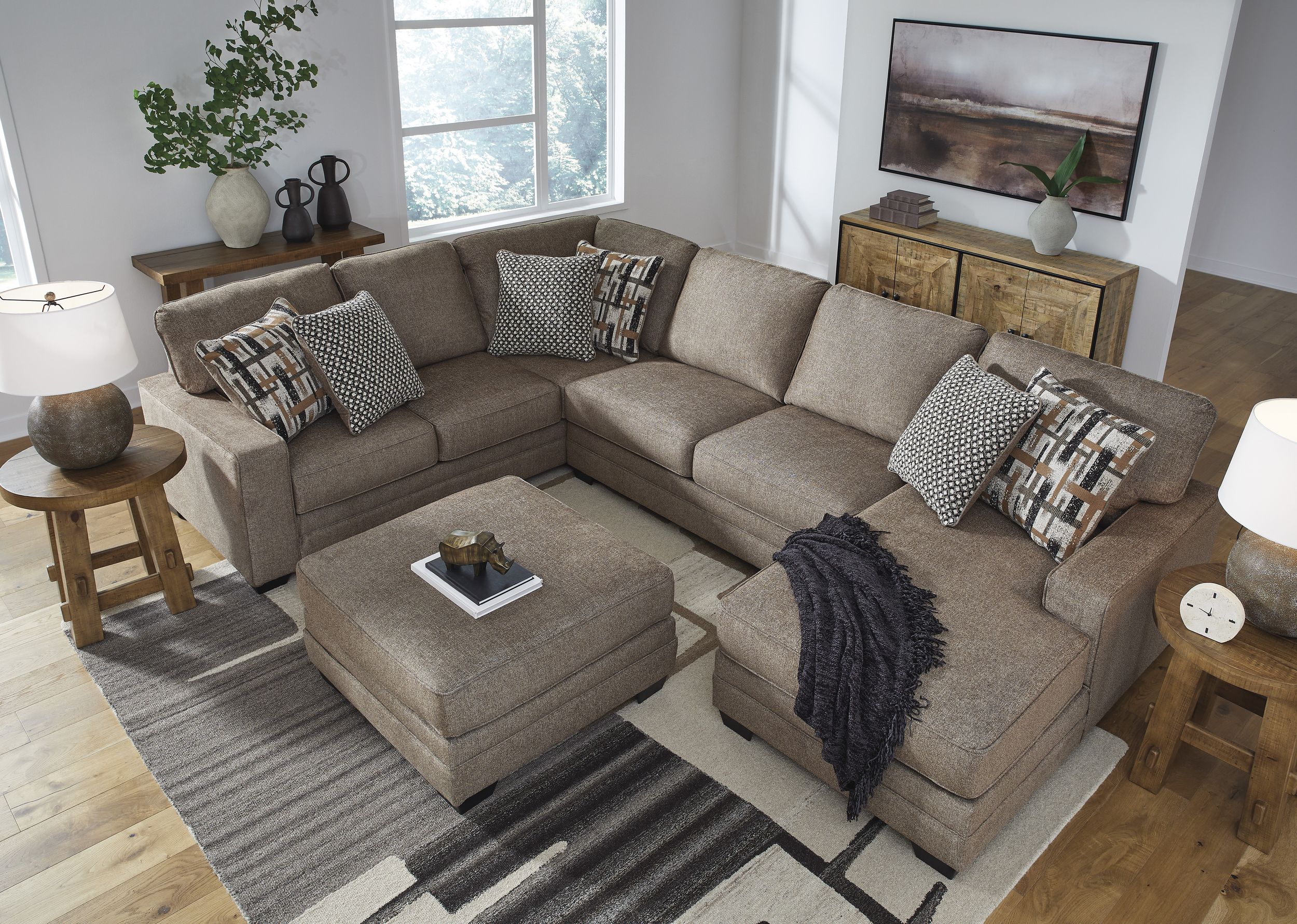 Cannonbrook 3-Piece Polyester U-Shaped Sectional Sofa w/Right Arm Chaise Facing