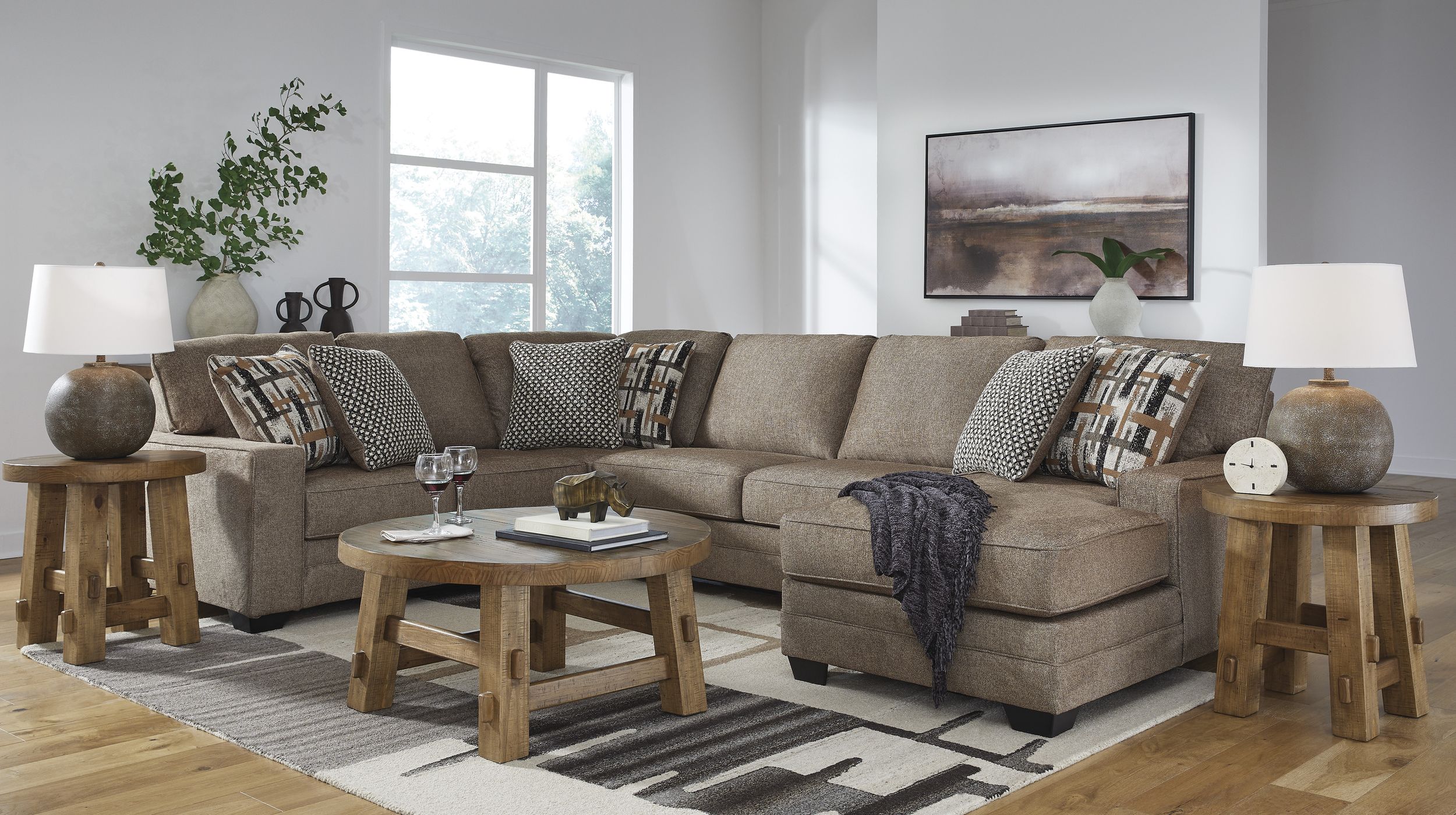 Cannonbrook 3-Piece Polyester U-Shaped Sectional Sofa w/Right Arm Chaise Facing