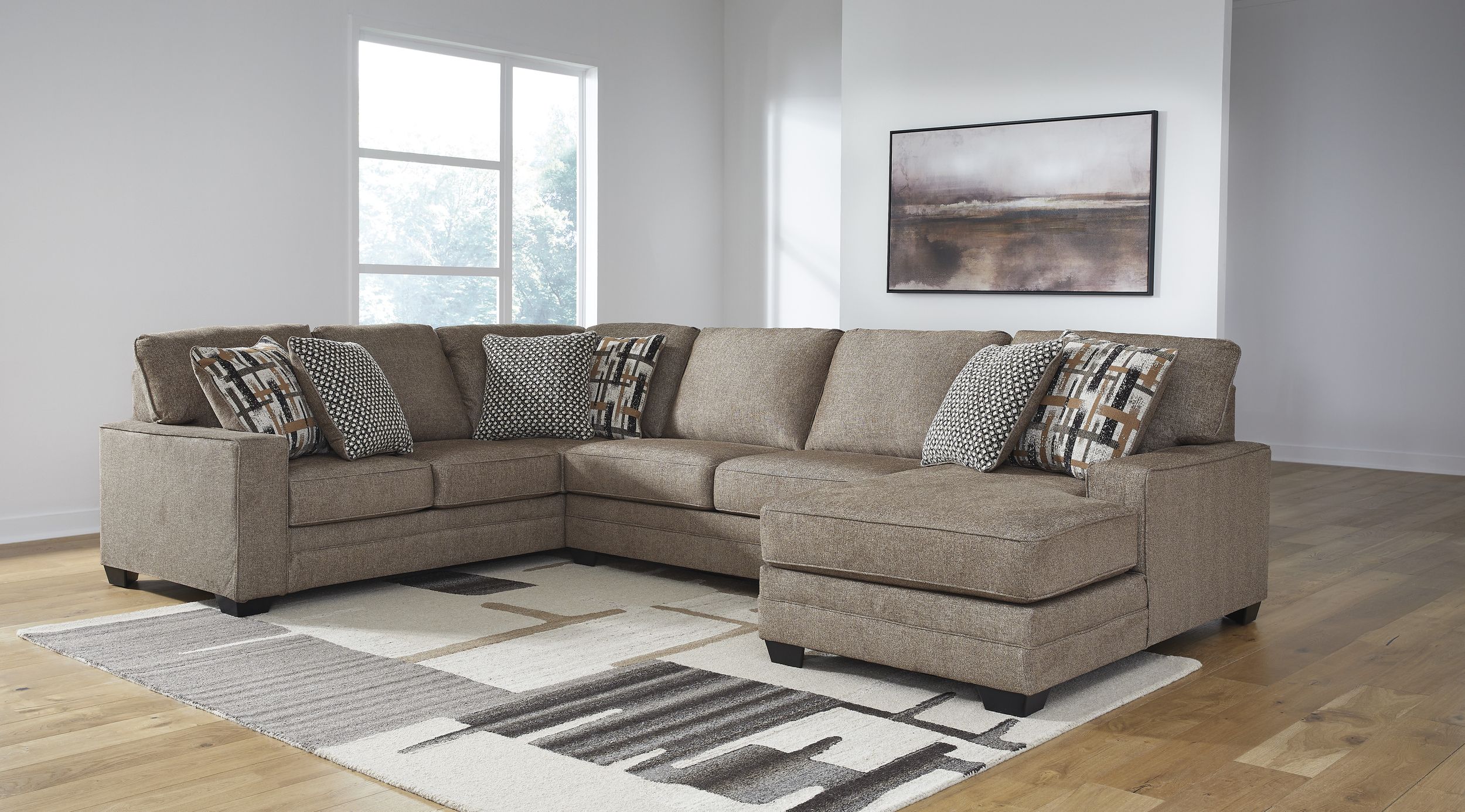 Cannonbrook 3-Piece Polyester U-Shaped Sectional Sofa w/Right Arm Chaise Facing