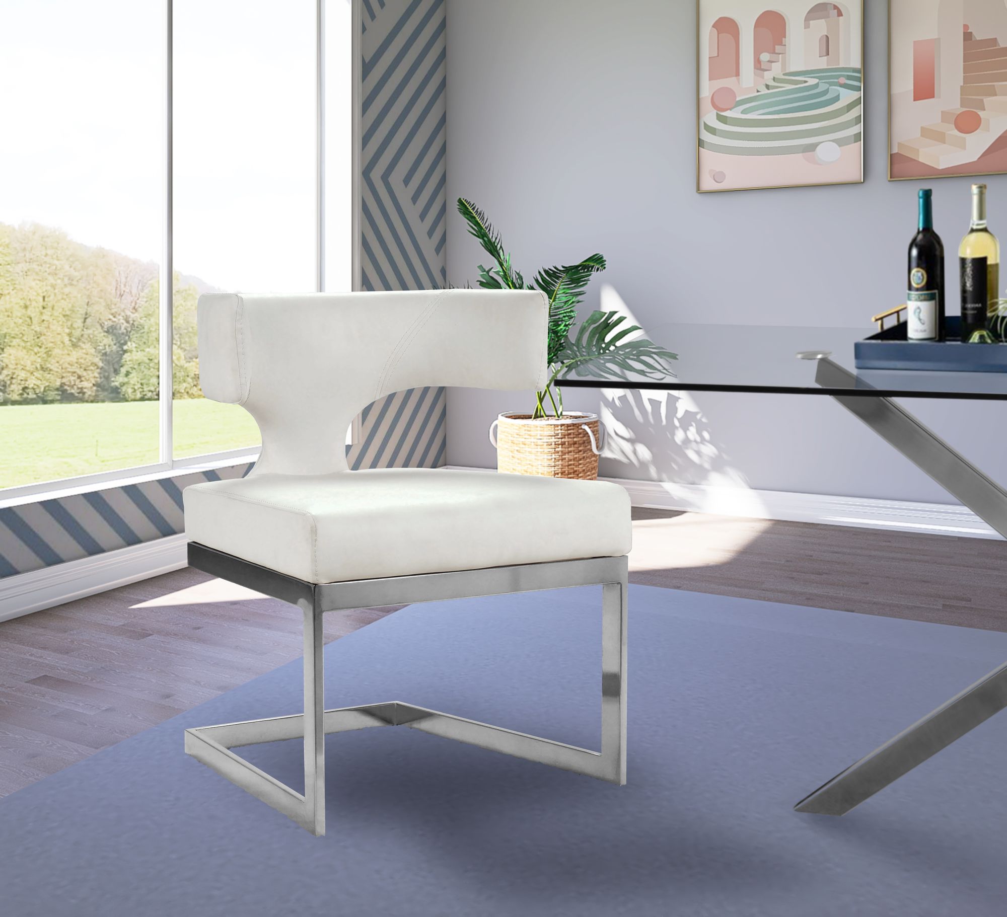 Alexandra Faux Leather Dining Chair with Chrome Metal Base