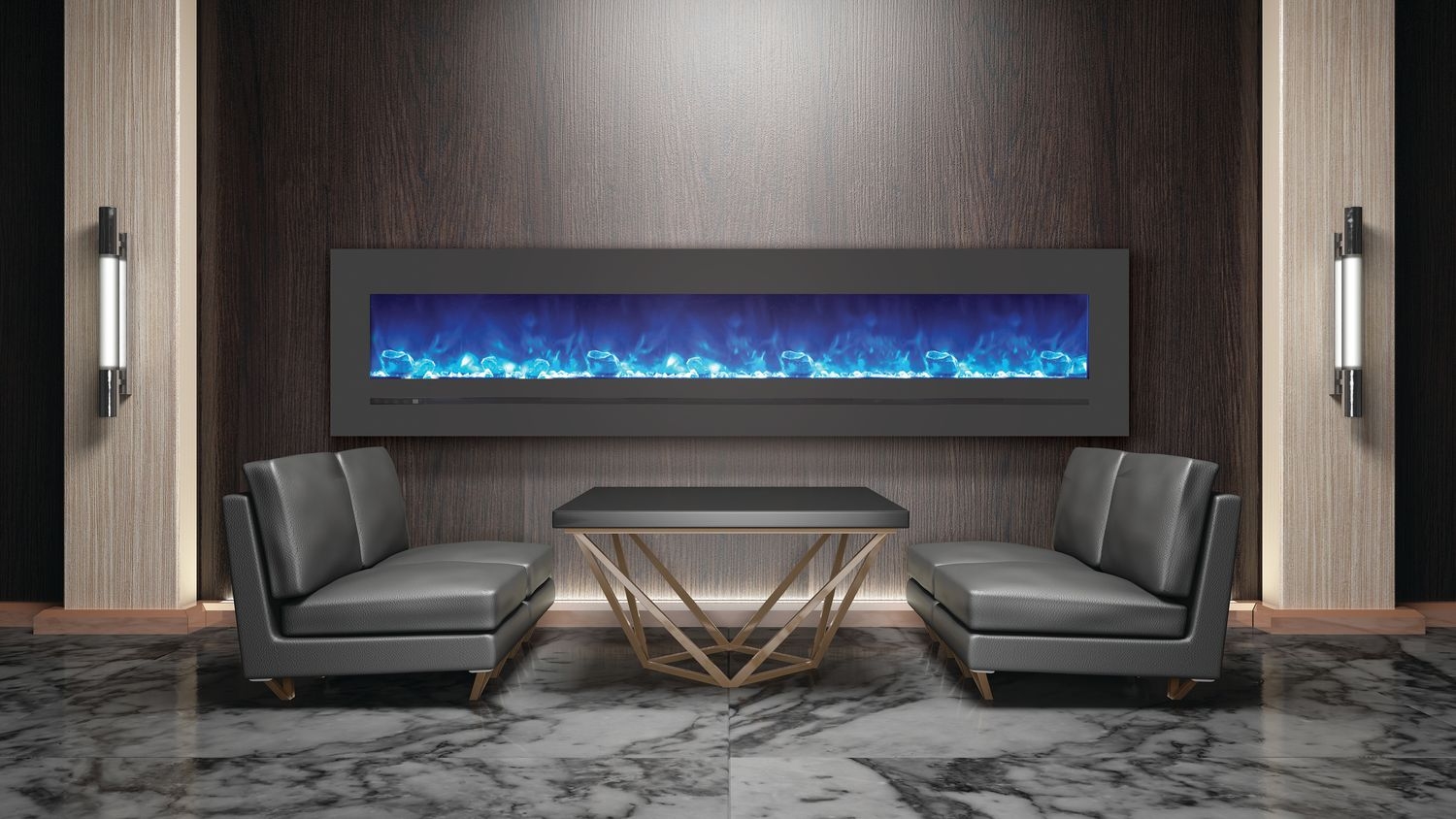 LINEAR 88" Wall Mount/Flush Mount Electric Fireplace w/ Steel Surround & Clear Media