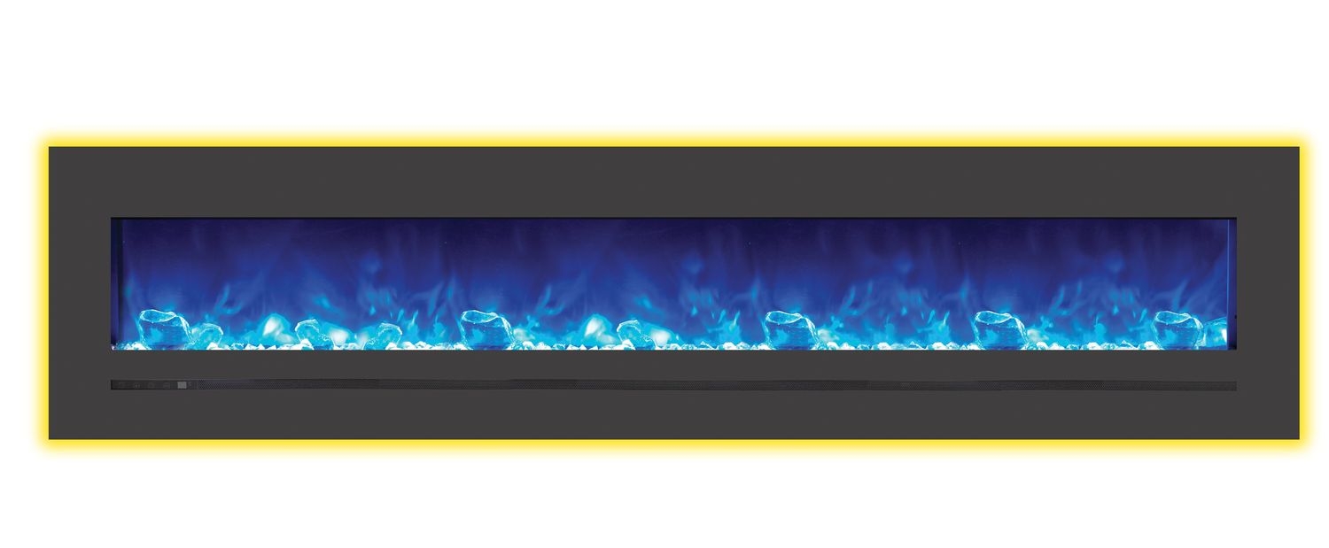 LINEAR 88" Wall Mount/Flush Mount Electric Fireplace w/ Steel Surround & Clear Media