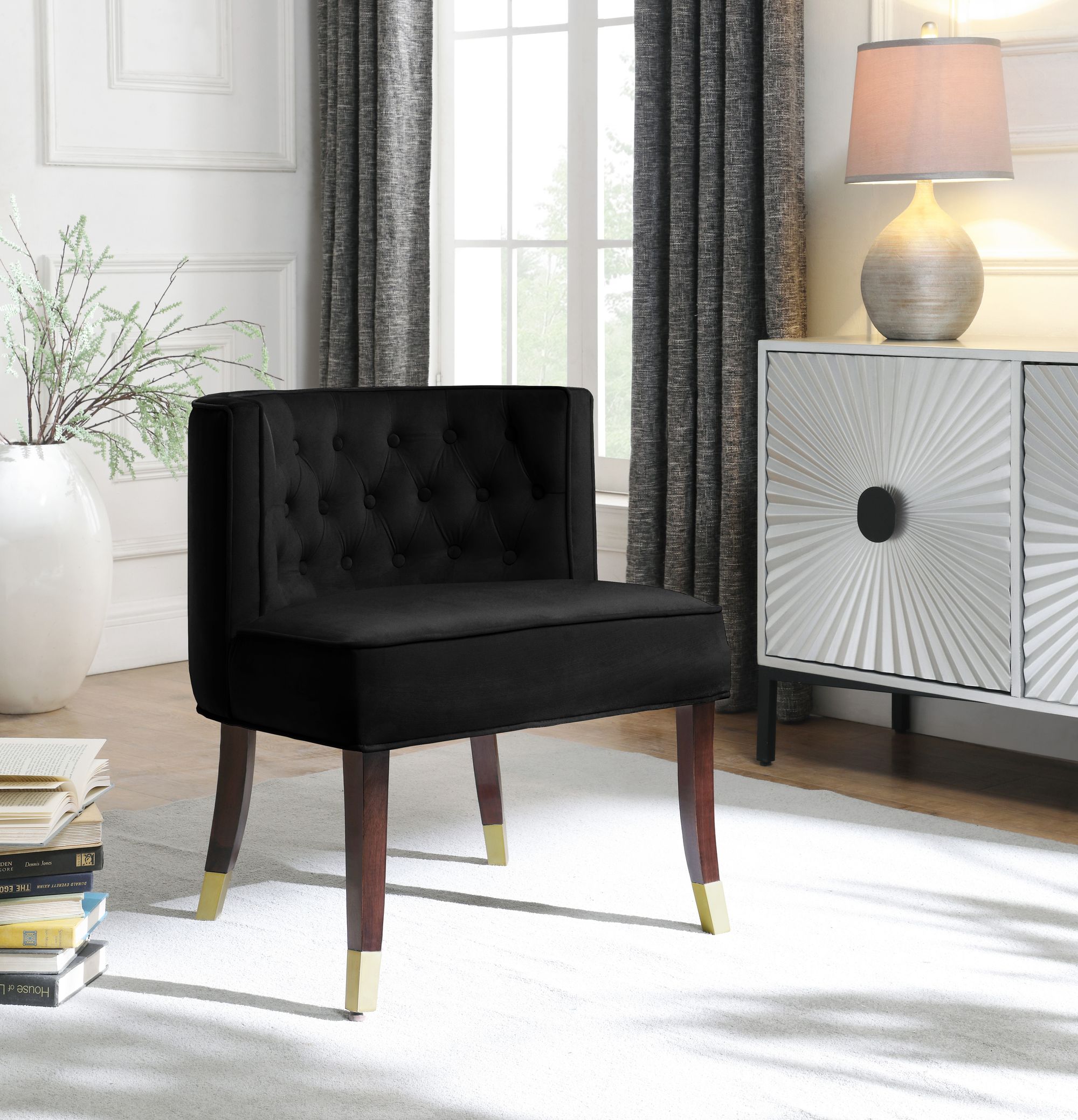 Perry Velvet Dining Chair with Espresso Wood Legs