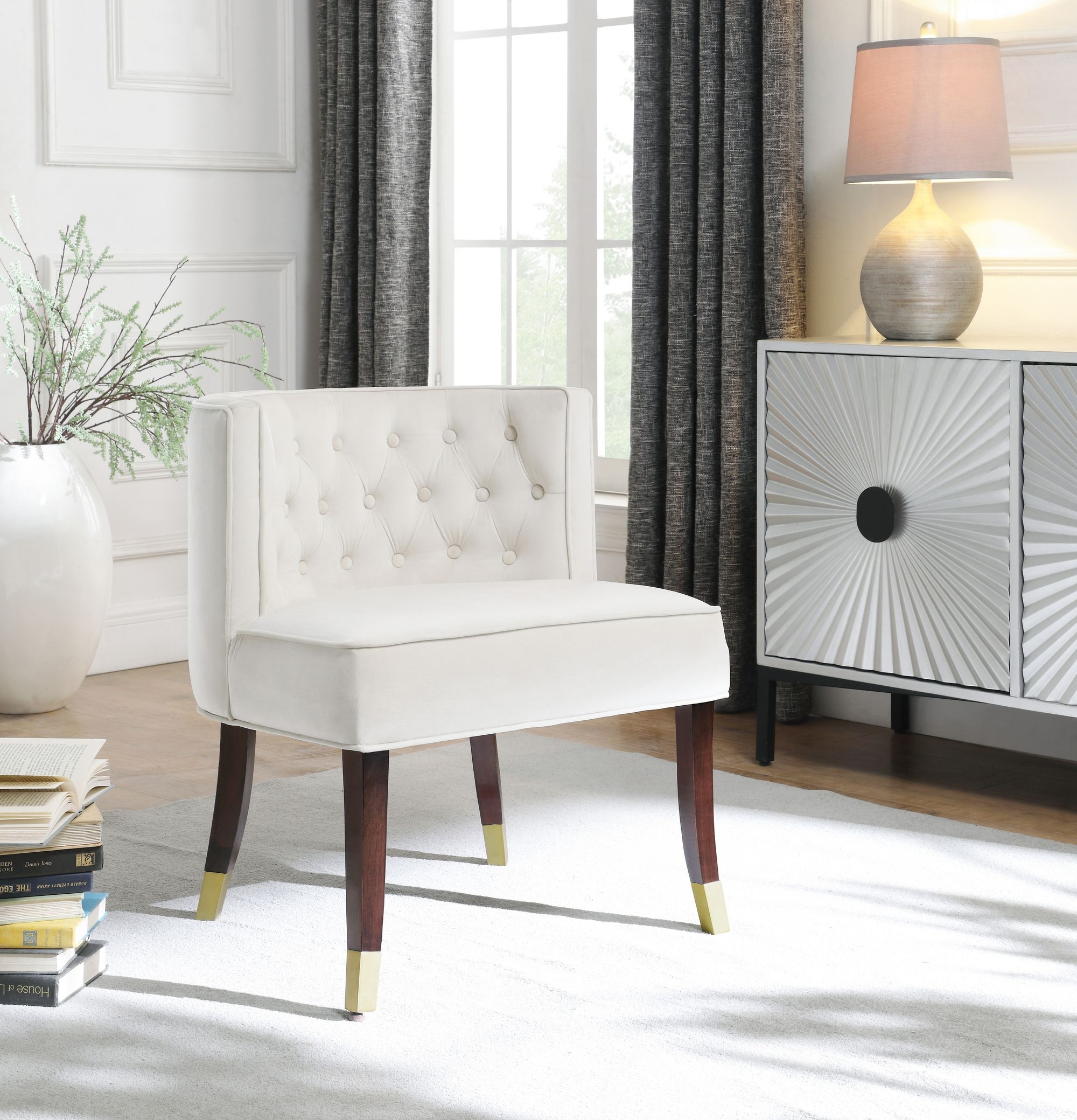 Perry Velvet Dining Chair with Espresso Wood Legs