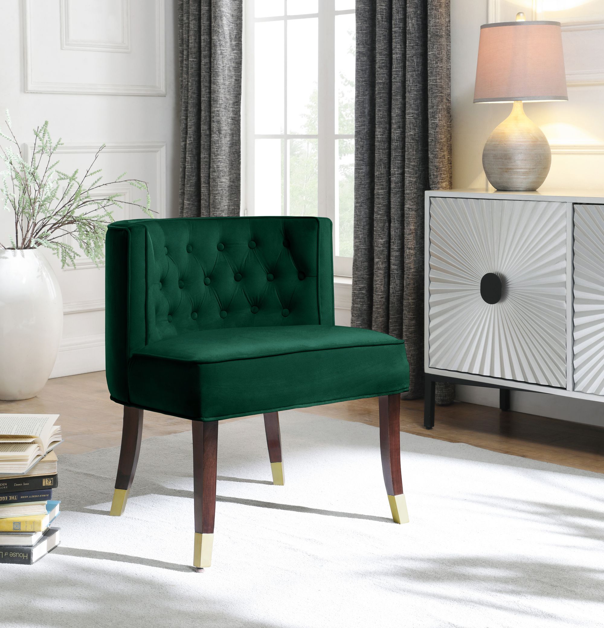 Perry Velvet Dining Chair with Espresso Wood Legs