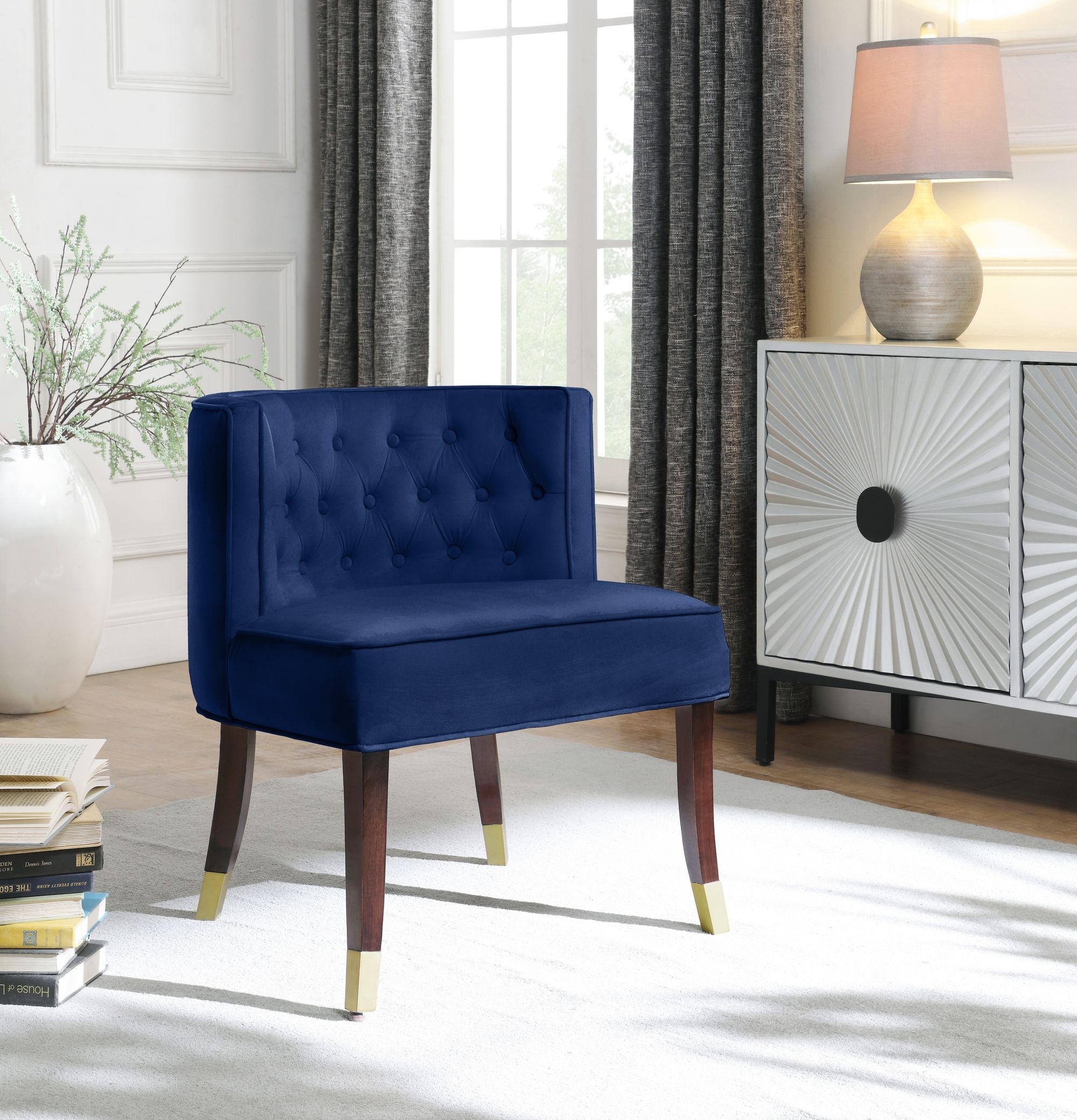 Perry Velvet Dining Chair with Espresso Wood Legs