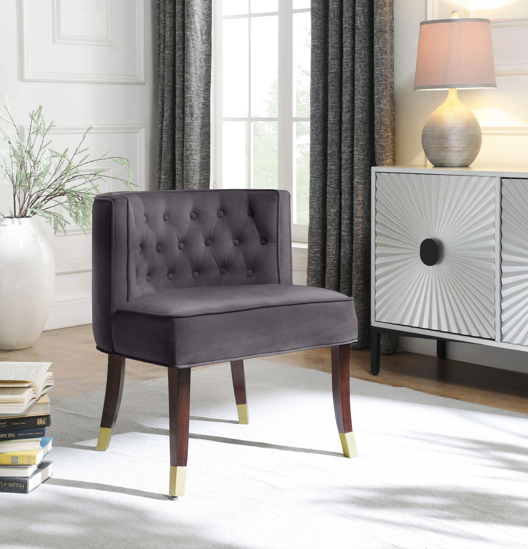 Perry Velvet Dining Chair with Espresso Wood Legs