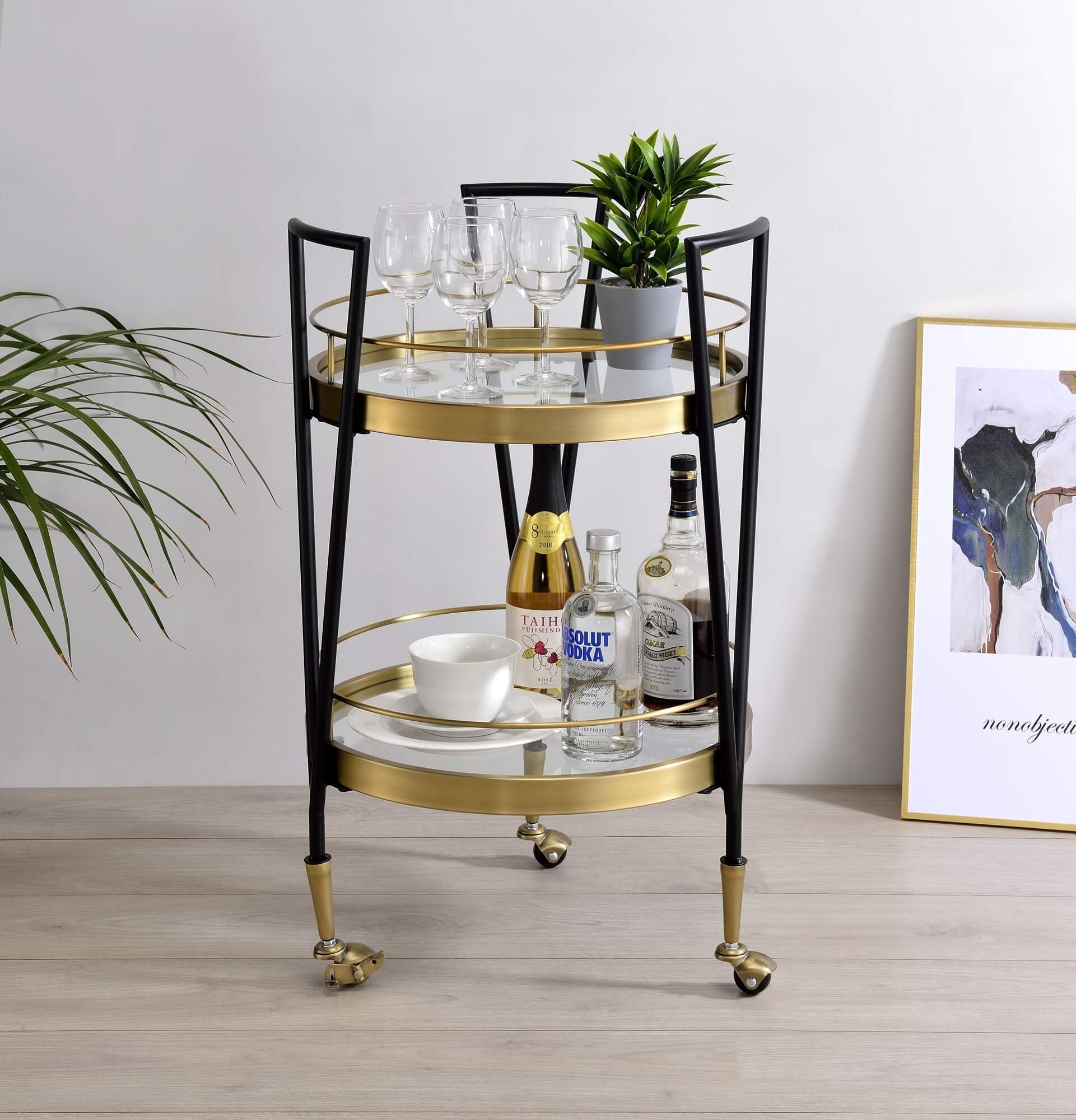 Vries Glass/Metal Serving Cart