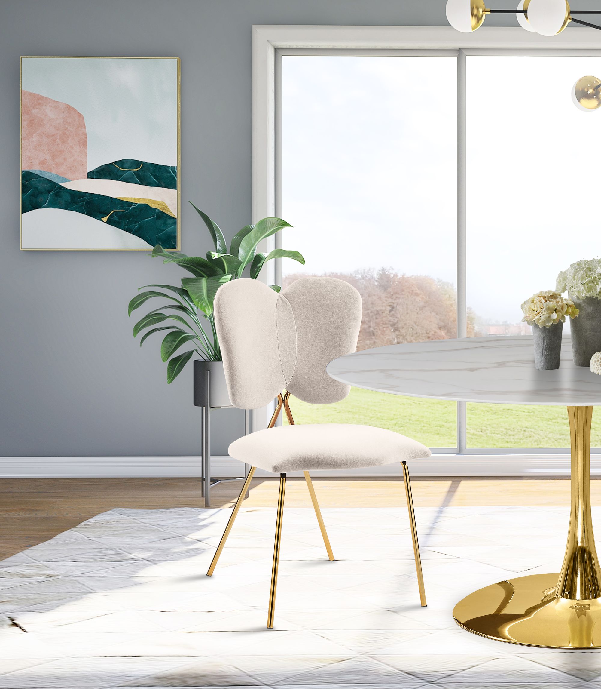 Angel Velvet Dining Chair with Gold Iron Legs