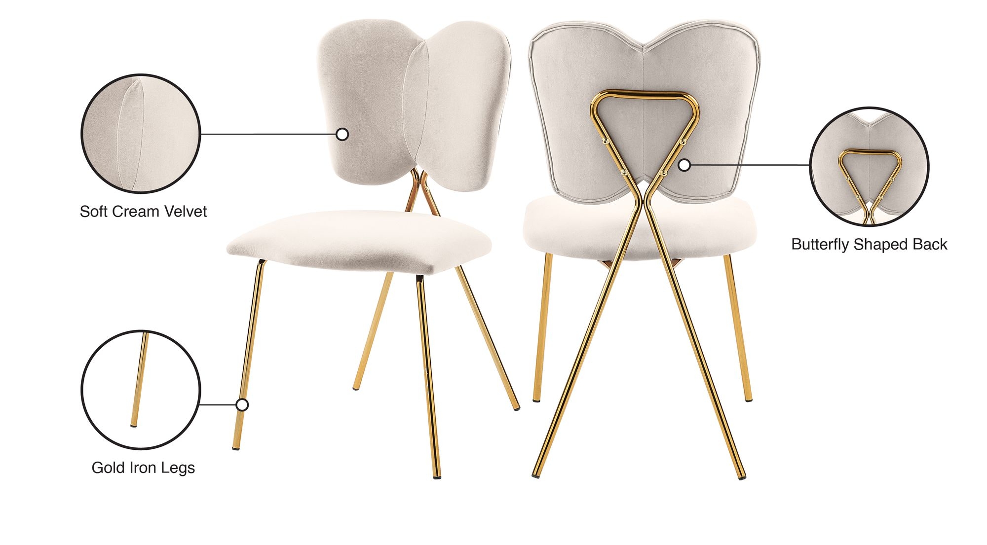 Angel Velvet Dining Chair with Gold Iron Legs