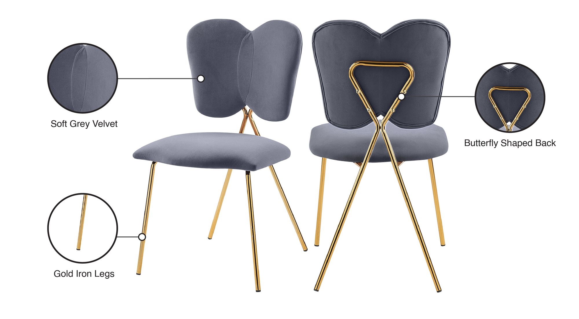 Angel Velvet Dining Chair with Gold Iron Legs
