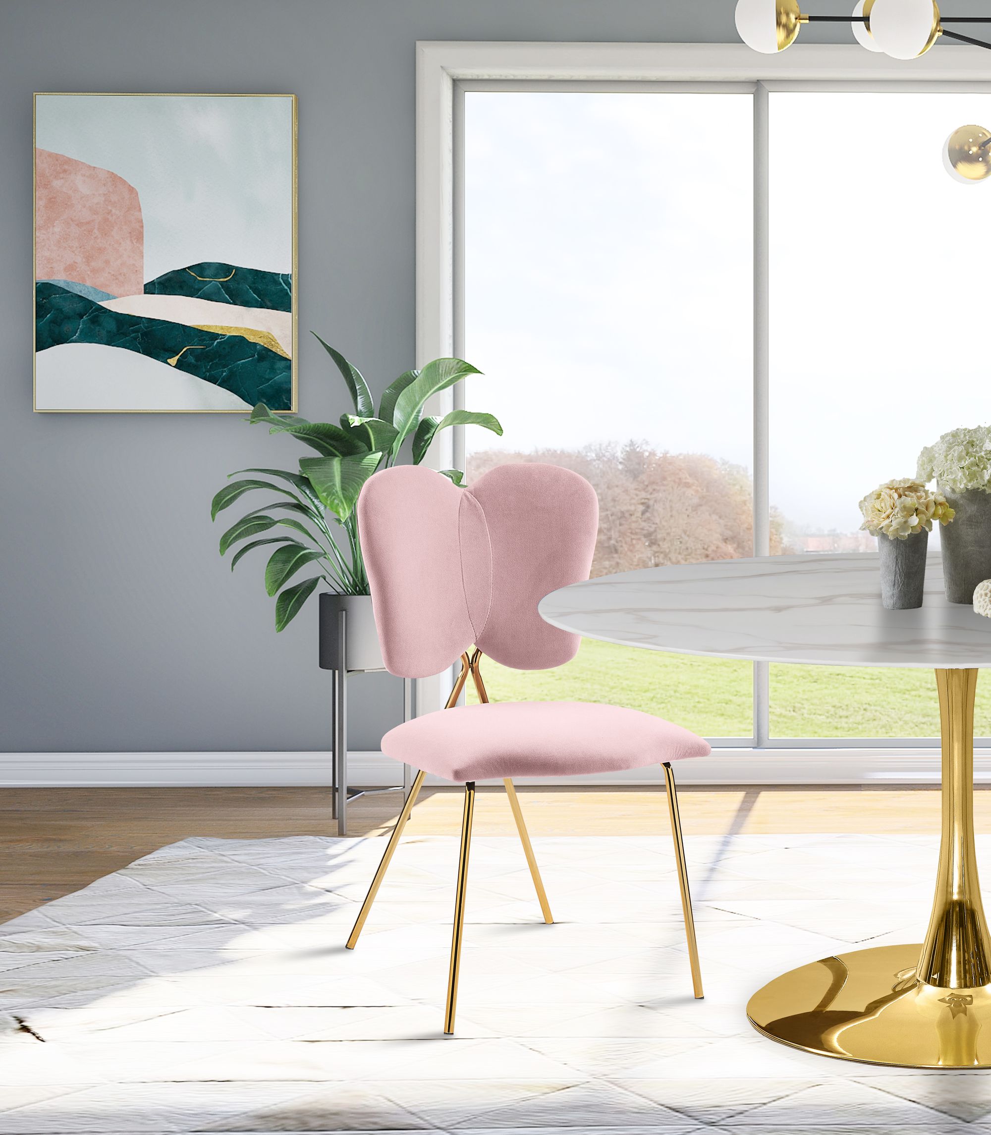 Angel Velvet Dining Chair with Gold Iron Legs