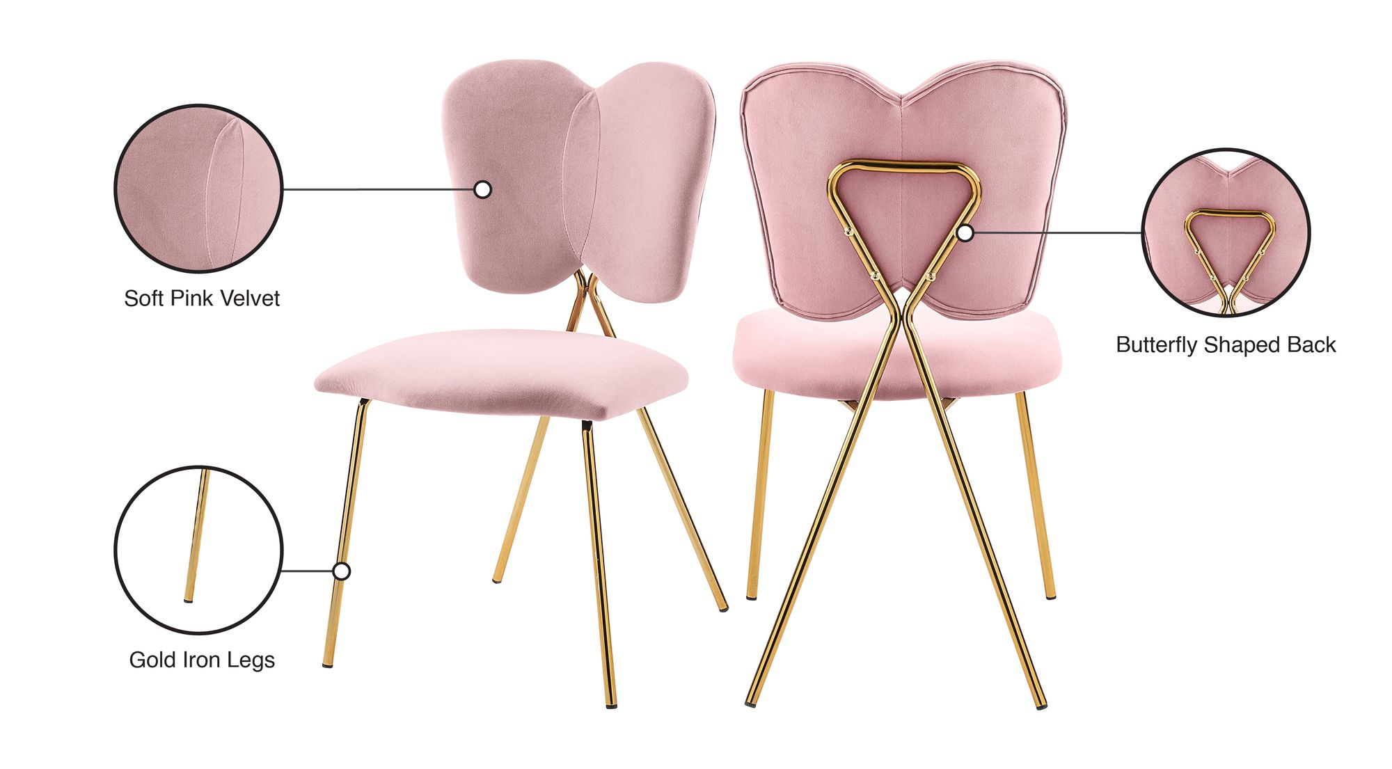 Angel Velvet Dining Chair with Gold Iron Legs