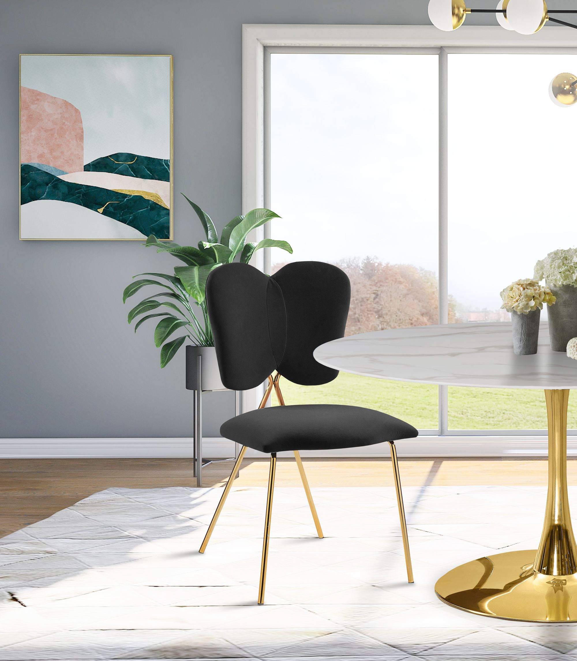 Angel Velvet Dining Chair with Gold Iron Legs