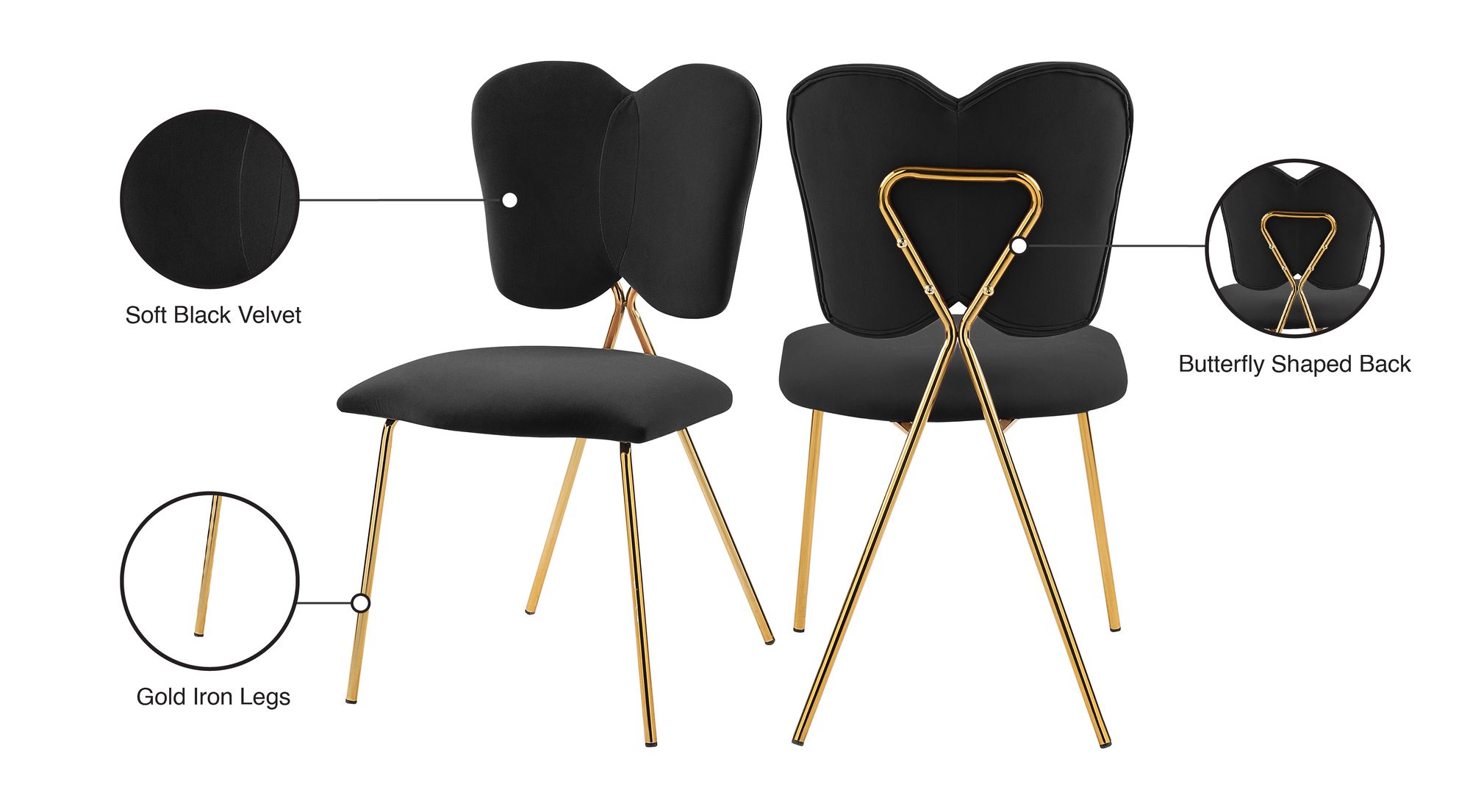 Angel Velvet Dining Chair with Gold Iron Legs