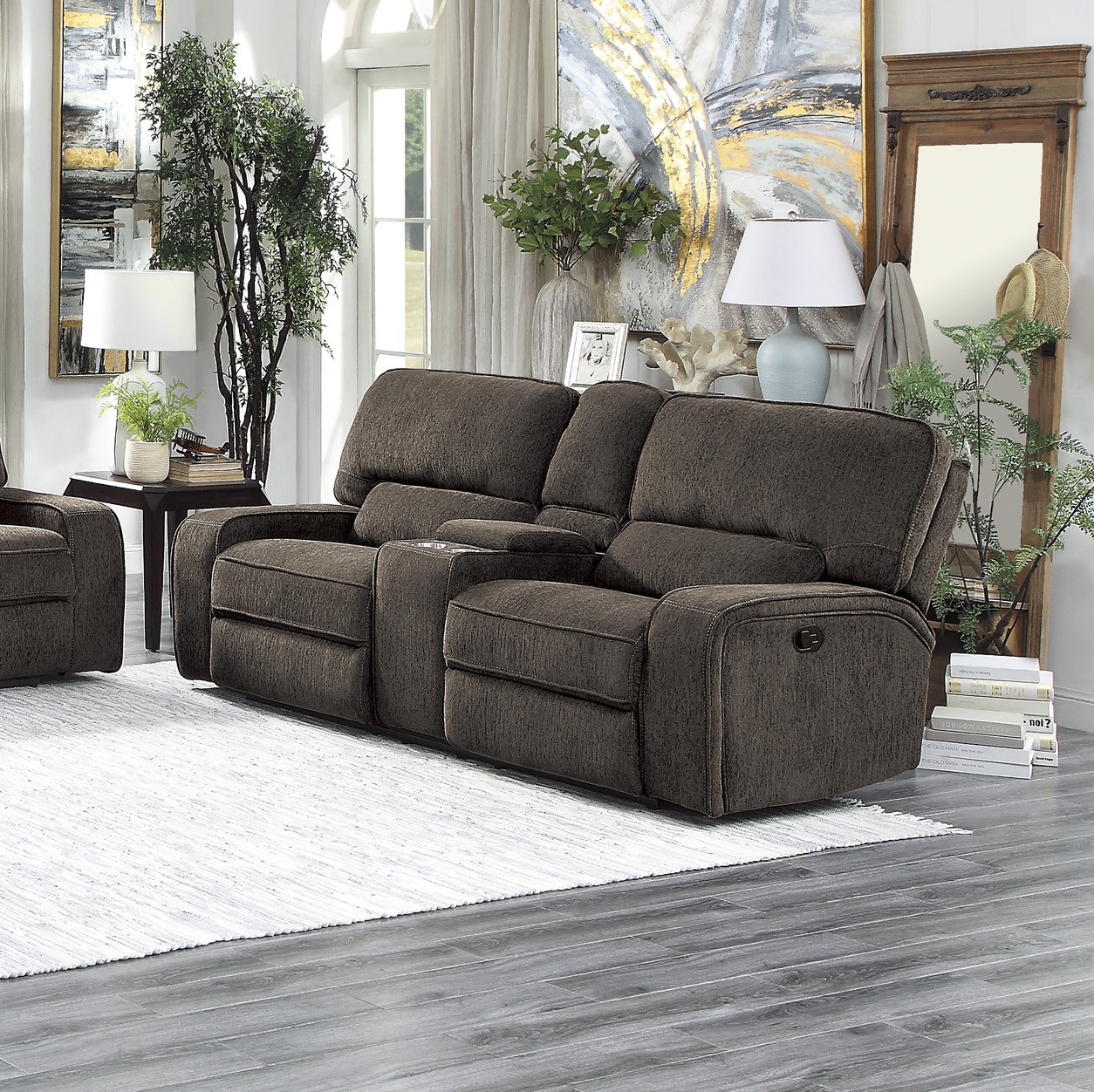 Borneo Chenille Fabric Double Reclining Loveseat