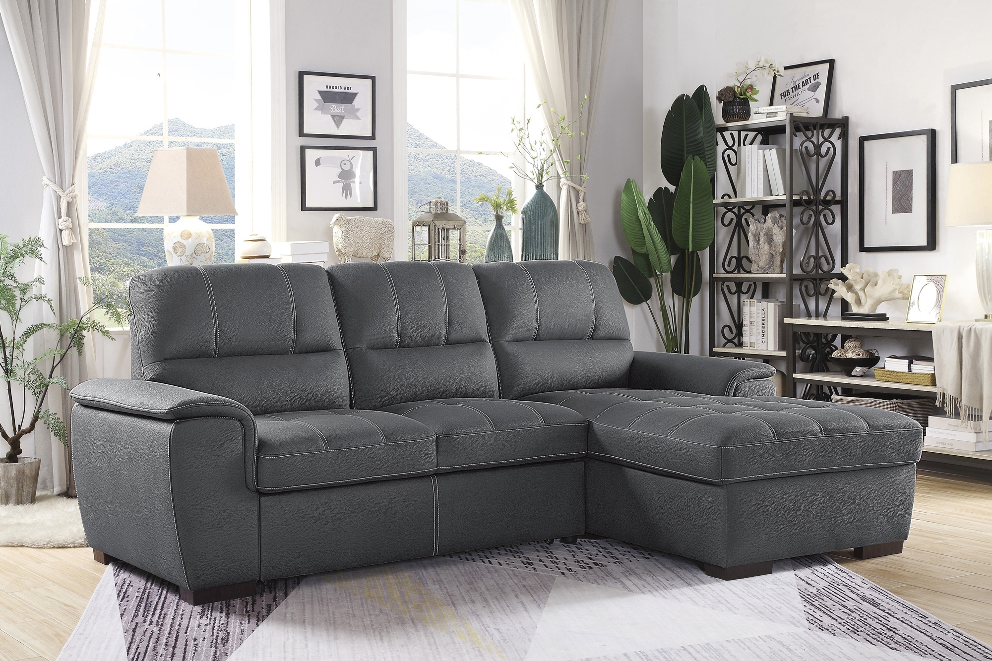 Andes Microfiber Sectional with Pull-out Bed and Hidden Storage