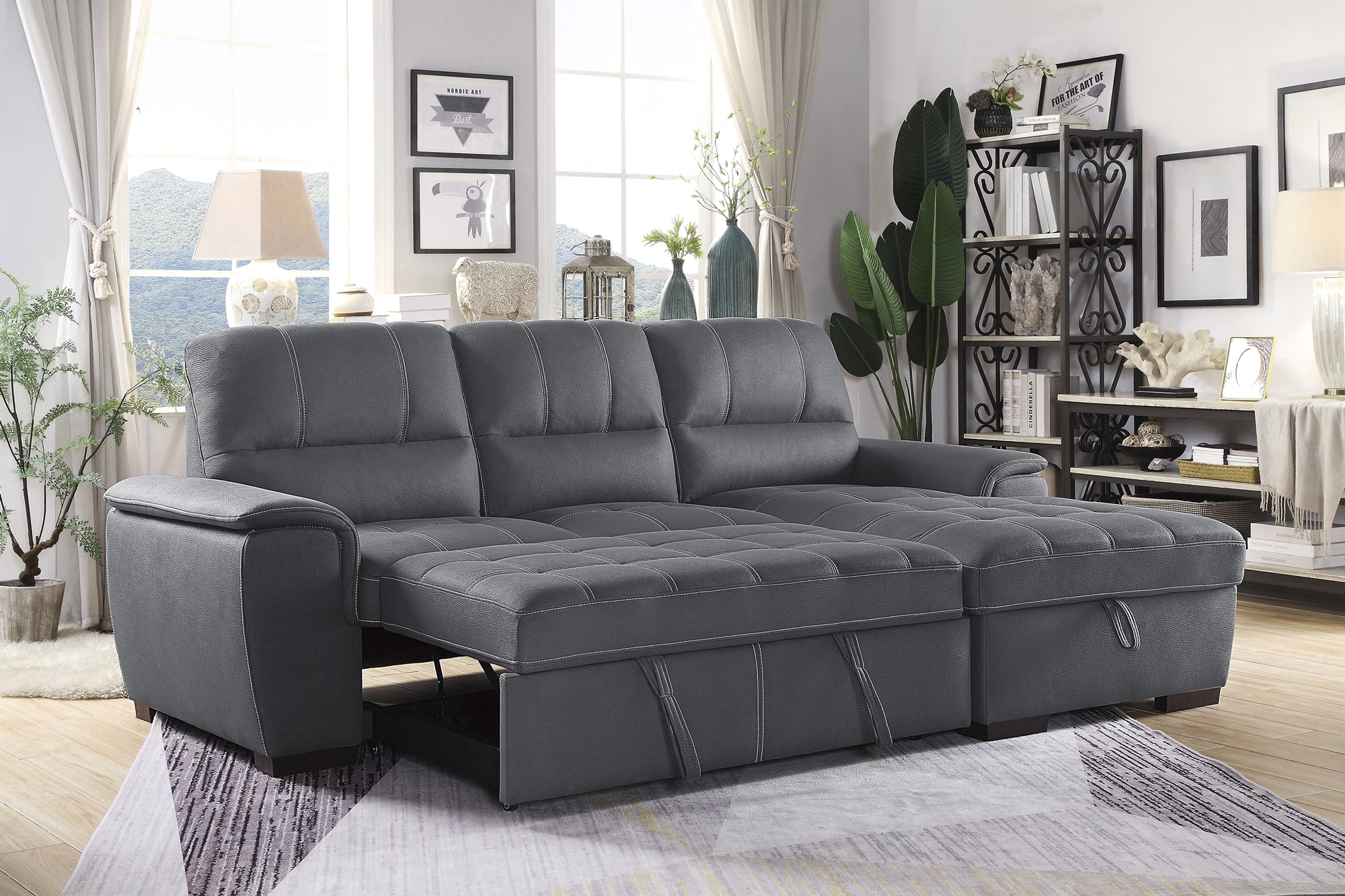 Andes Microfiber Sectional with Pull-out Bed and Hidden Storage