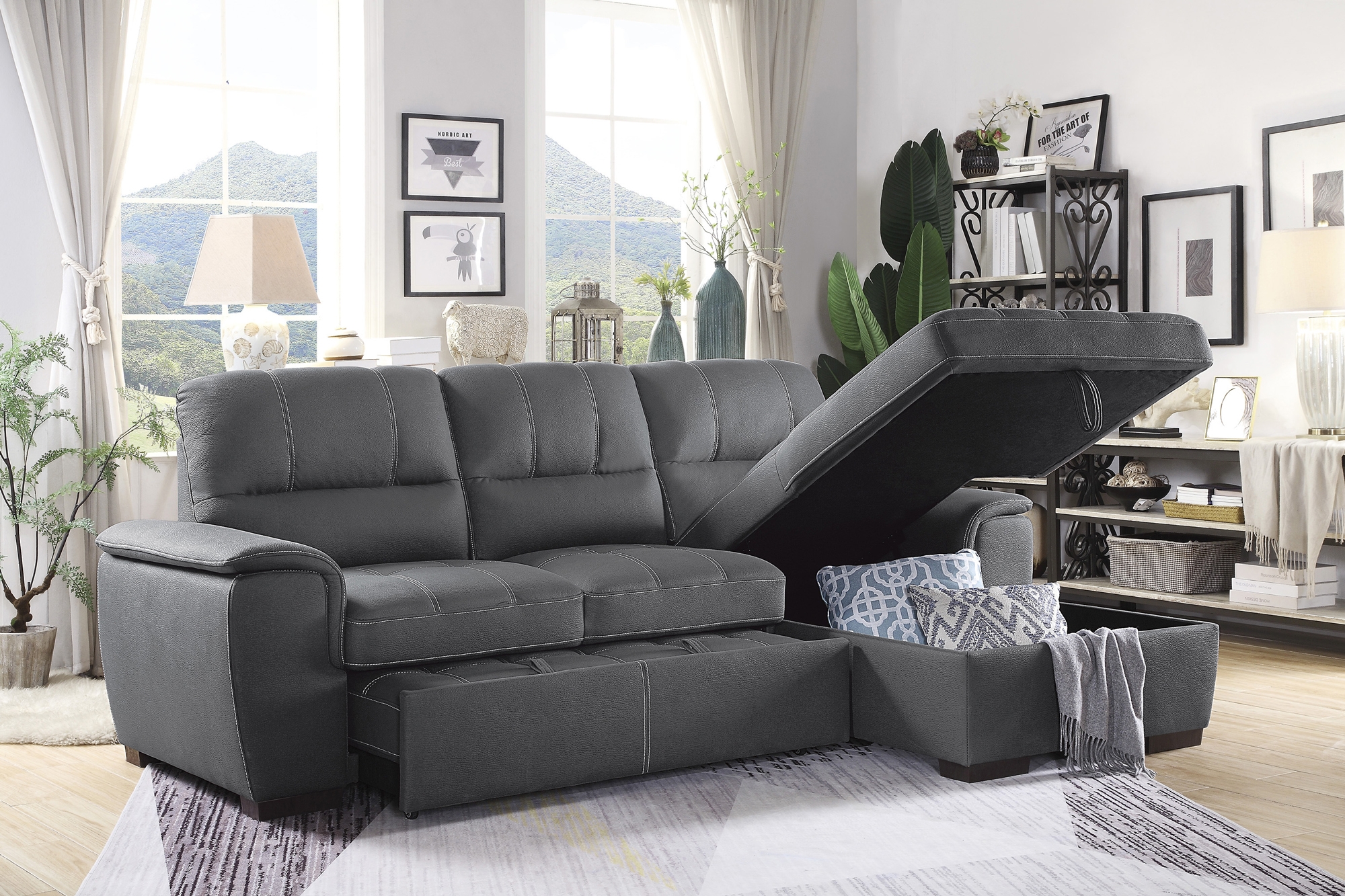 Andes Microfiber Sectional with Pull-out Bed and Hidden Storage