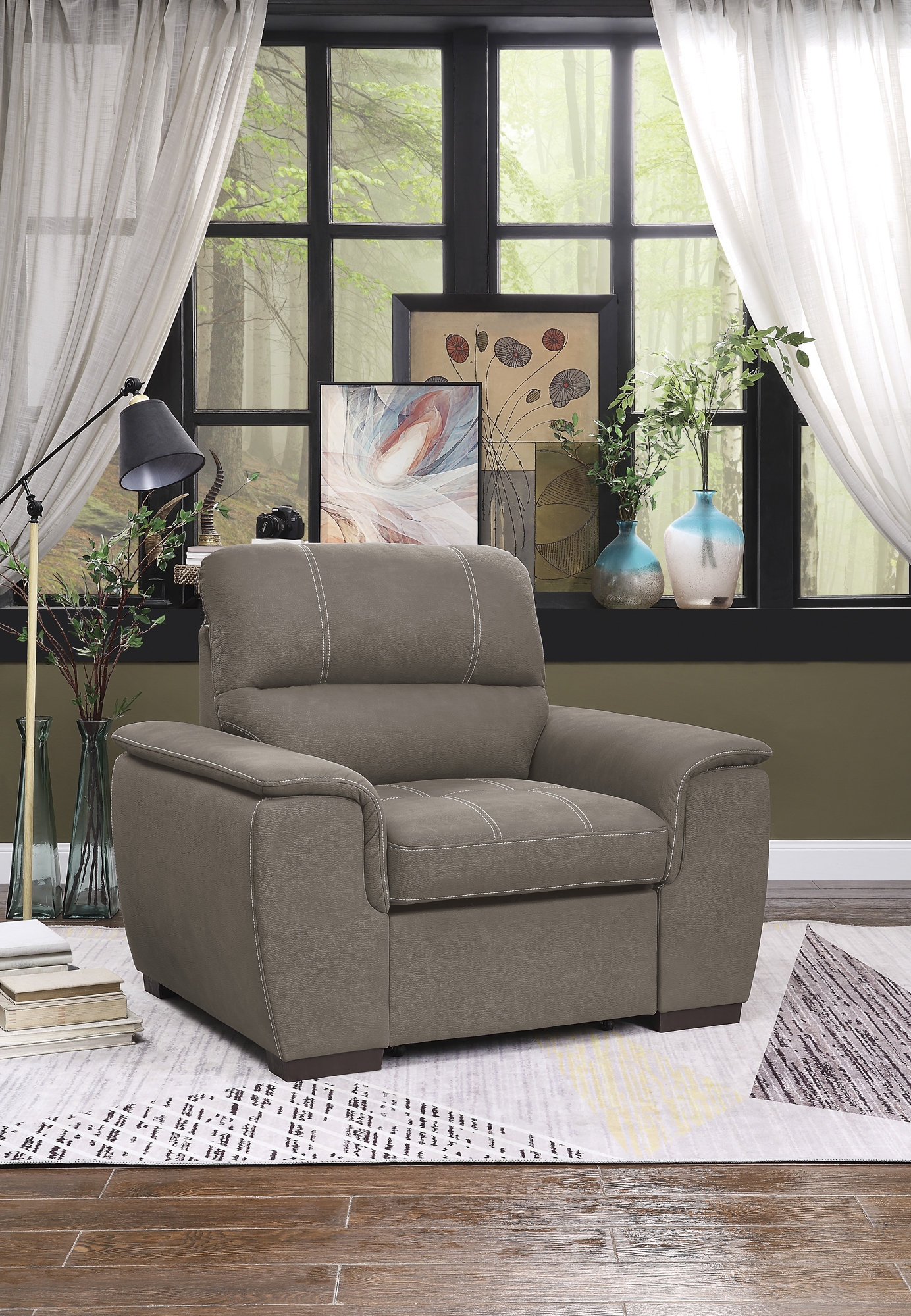 Andes Microfiber Chair with Pull-out Ottoman