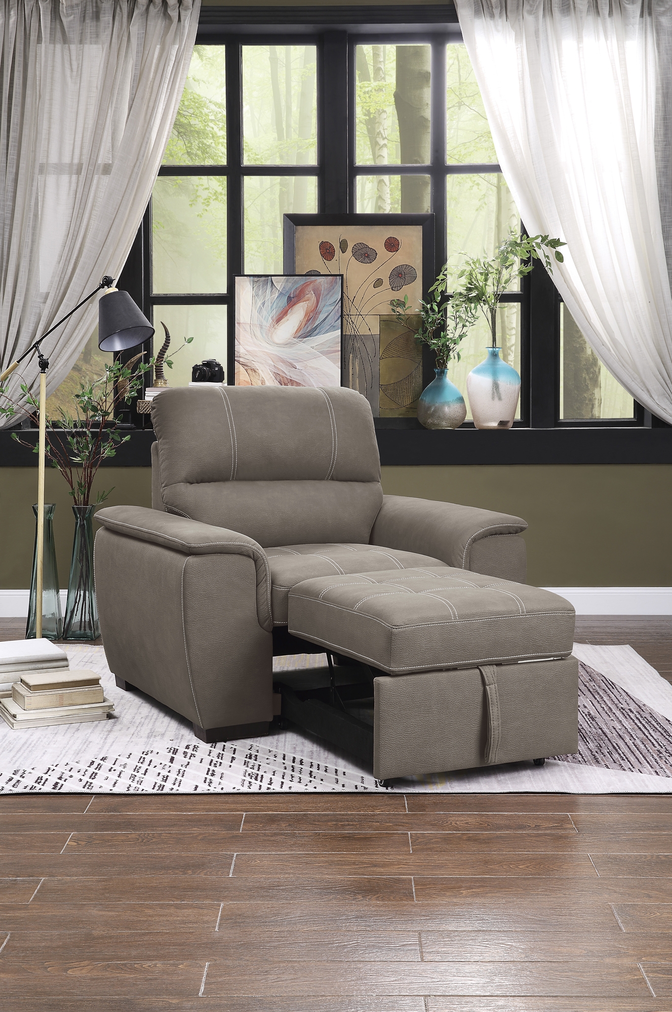 Andes Microfiber Chair with Pull-out Ottoman
