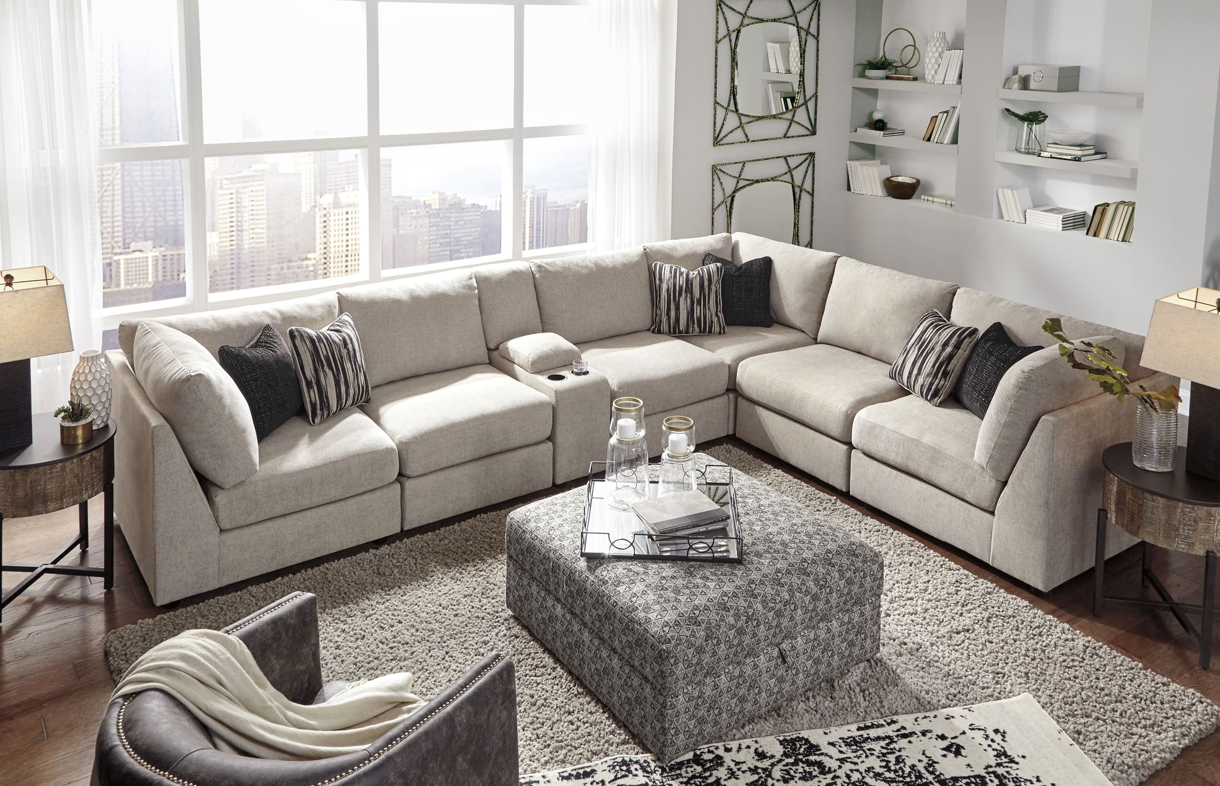 Kellway 7-Piece Polyester L-Shaped Modular Sectional w/Console