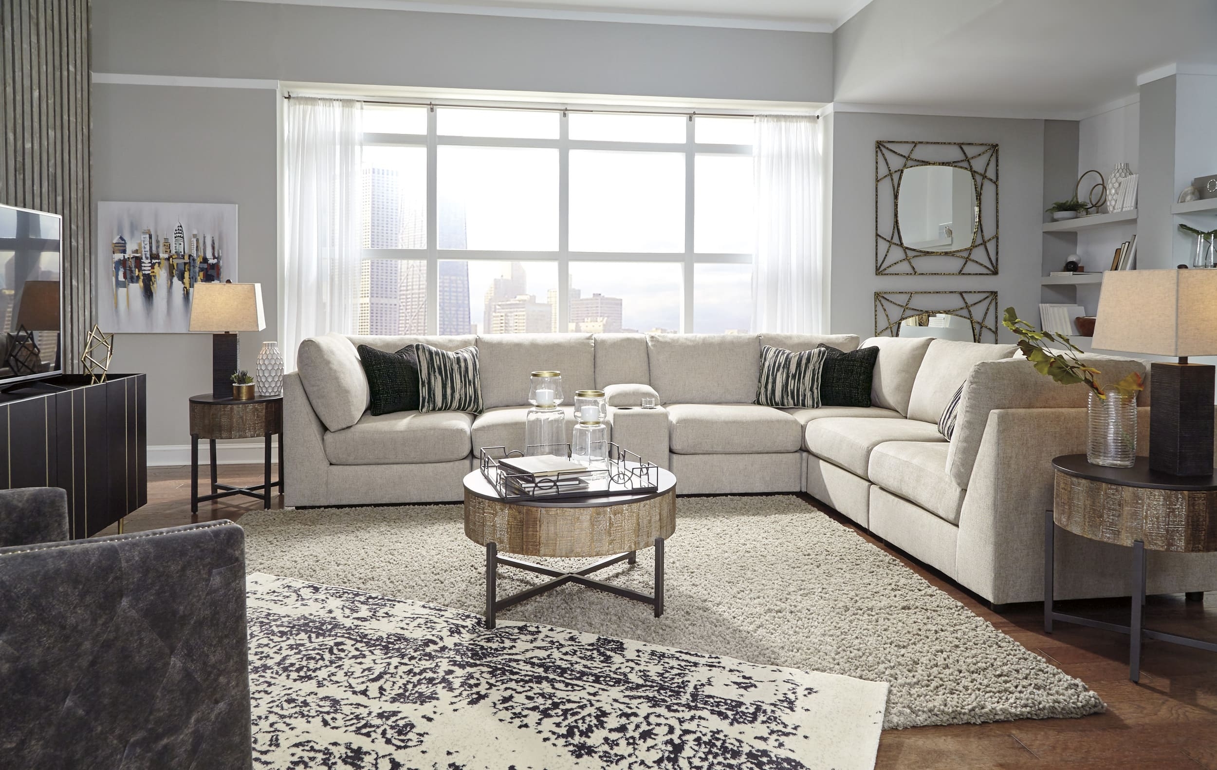 Kellway 7-Piece Polyester L-Shaped Modular Sectional w/Console