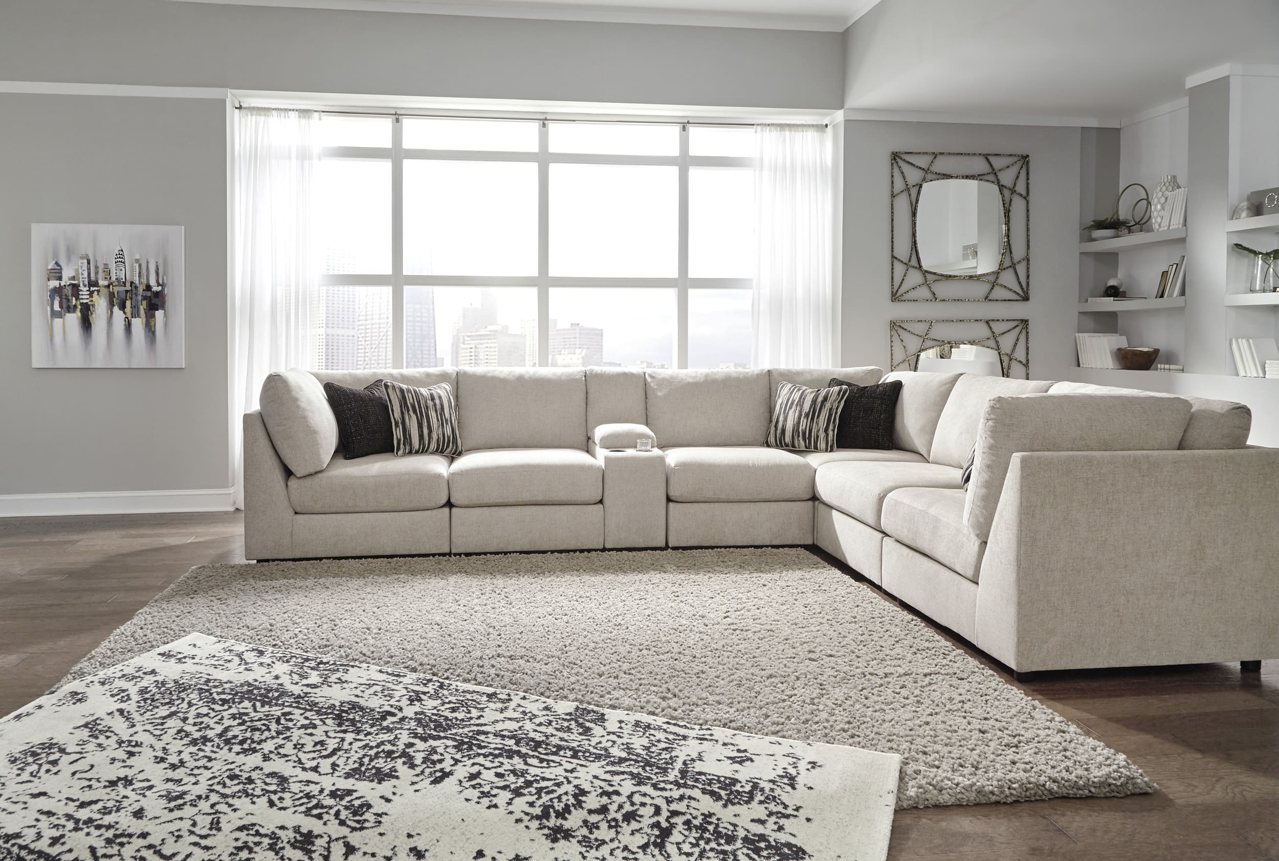 Kellway 7-Piece Polyester L-Shaped Modular Sectional w/Console